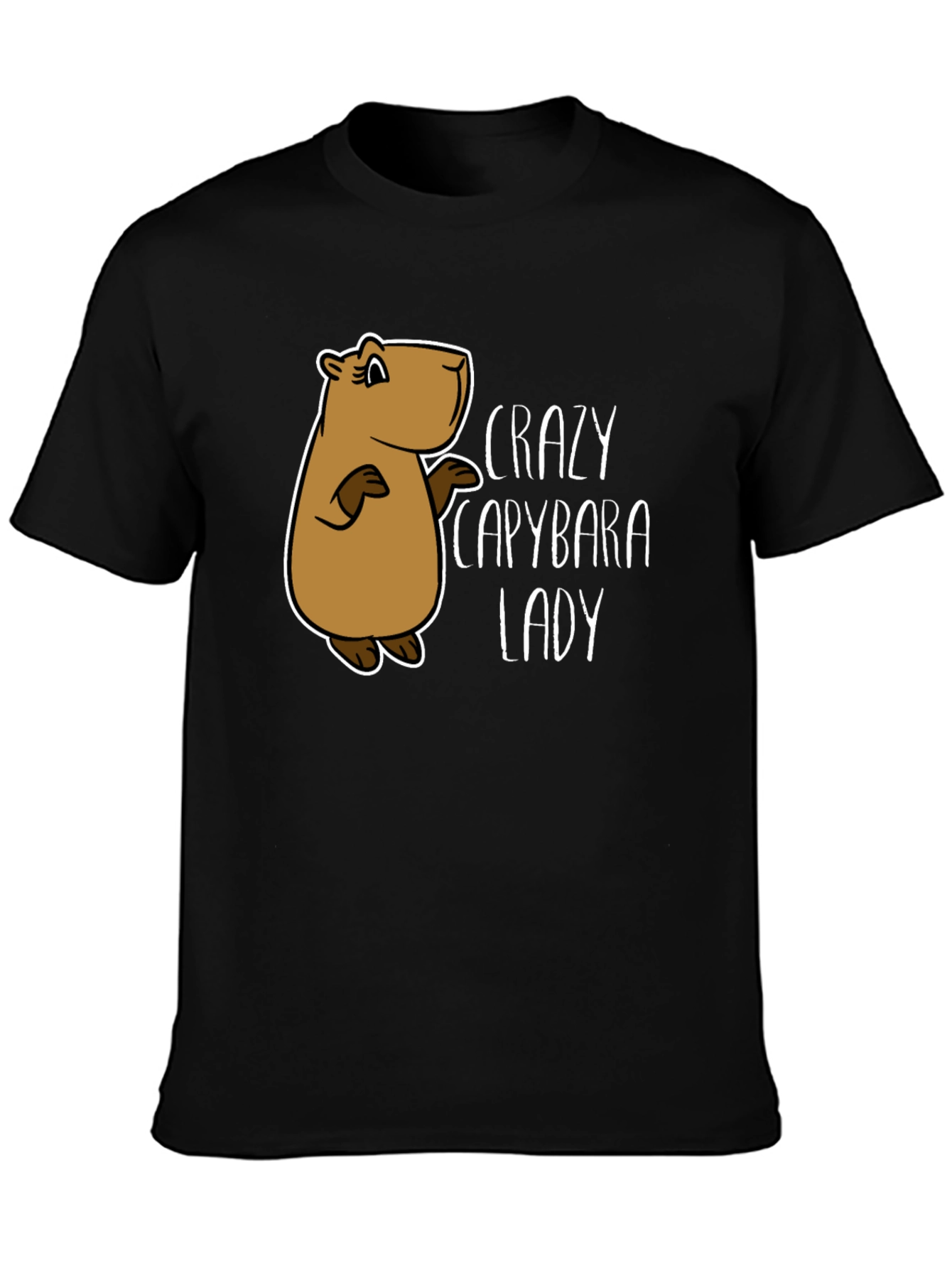 Black Crazy Capybara Lady T-Shirt - Fun Animal Lover Tee view 3