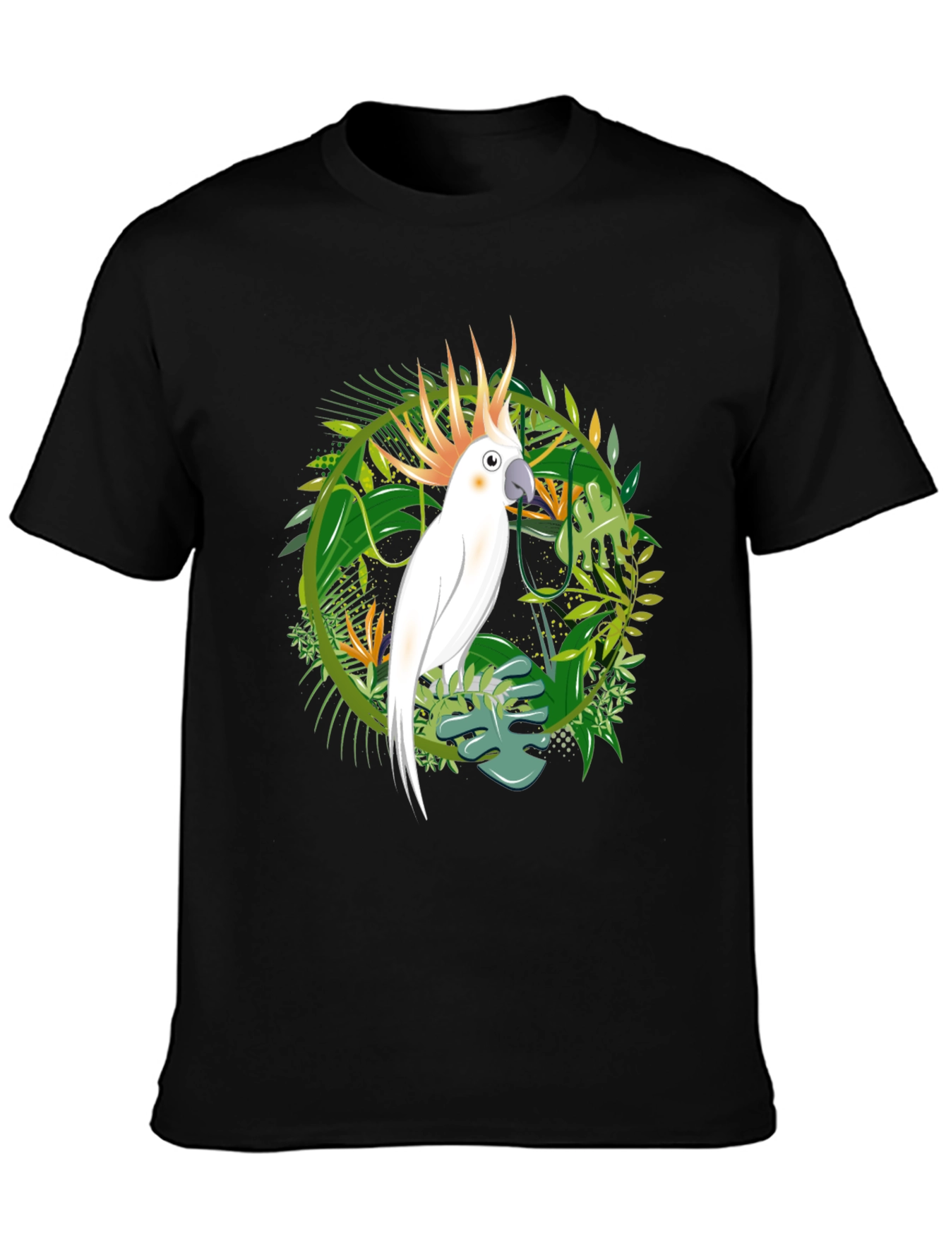 Tropical Cockatoo Graphic Tee - Men's Black T-Shirt - 3