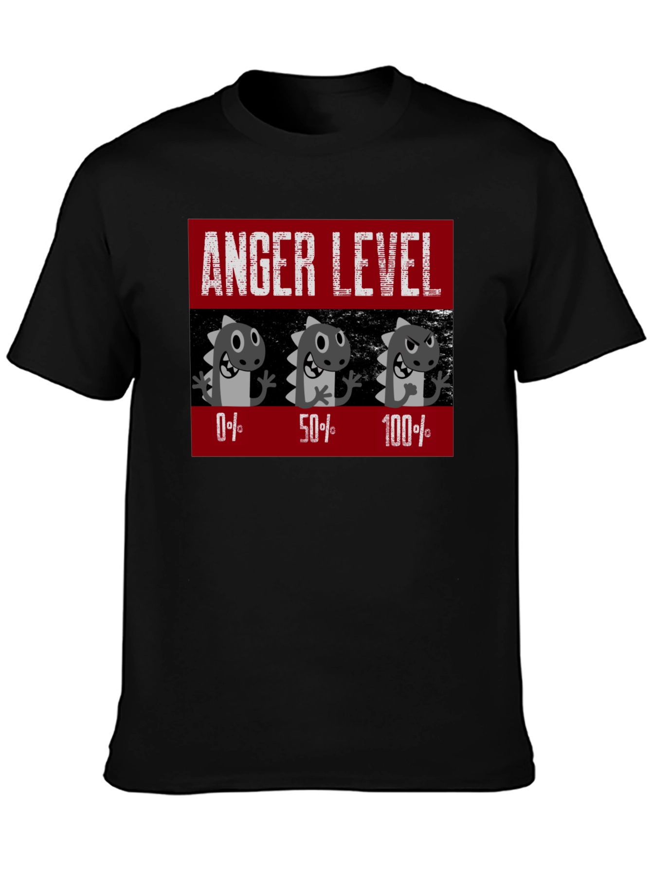Black Anger Level T-Shirt, Funny Dinosaur Mood Tee view 3