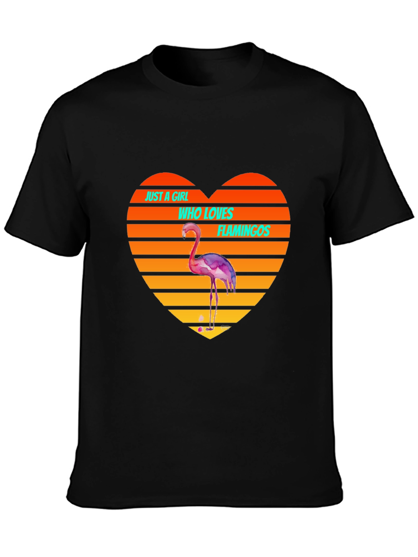 Black Flamingo Lover Heart T-Shirt - Just a Girl Who Loves Flamingos Tee view 3