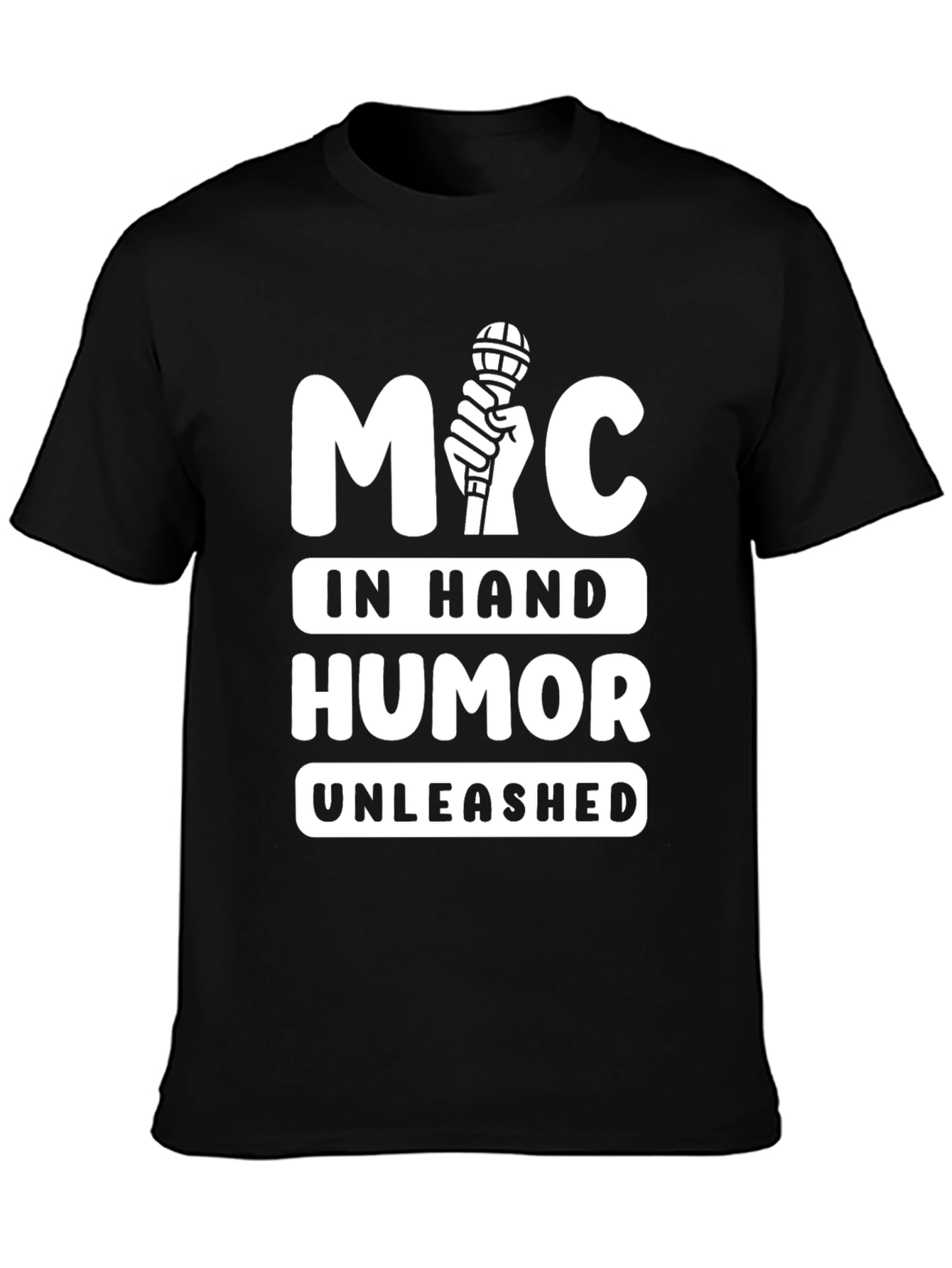 Black Mic In Hand Humor Unleashed Graphic Tee view 3