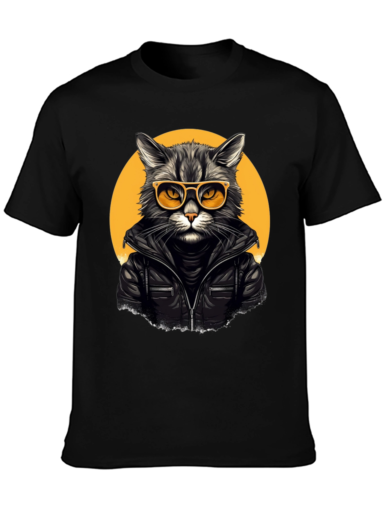 Black Cool Cat Biker T-Shirt view 3