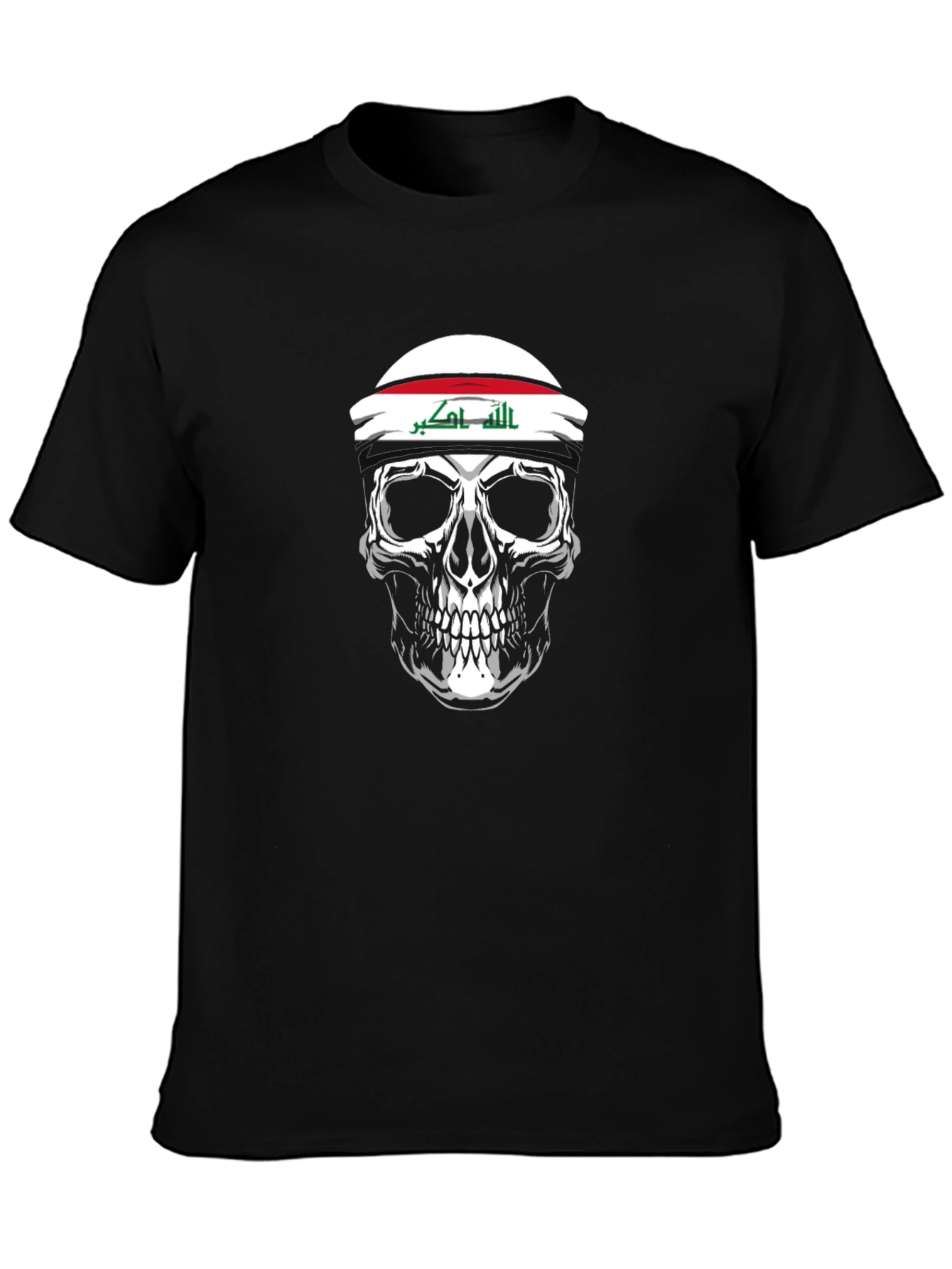 Black Iraqi Flag Skull Graphic Tee - Mens Black T-Shirt view 3