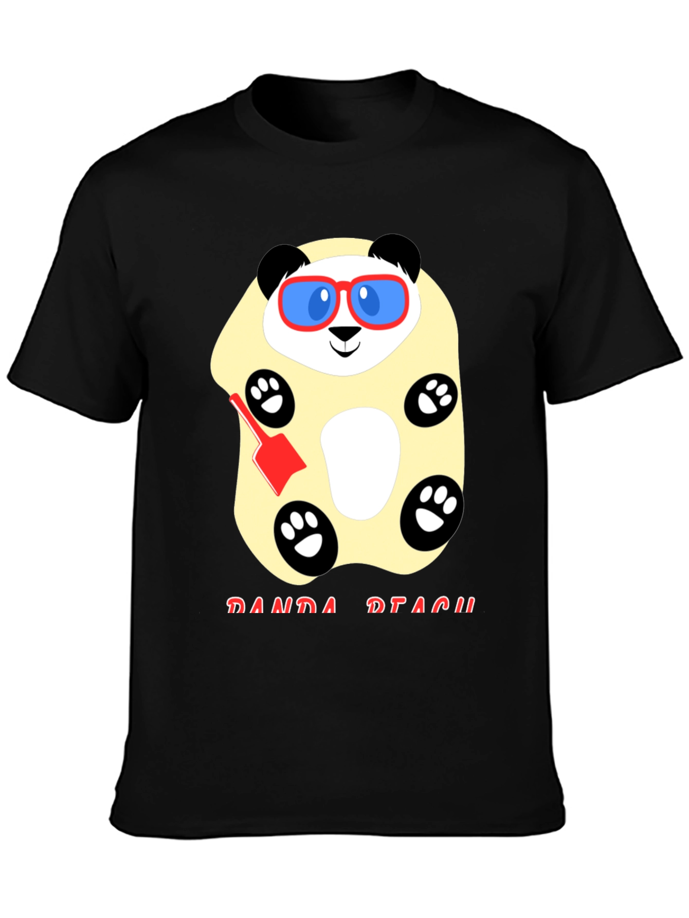 Black Cool Panda Beach T-Shirt - Black Cotton view 3