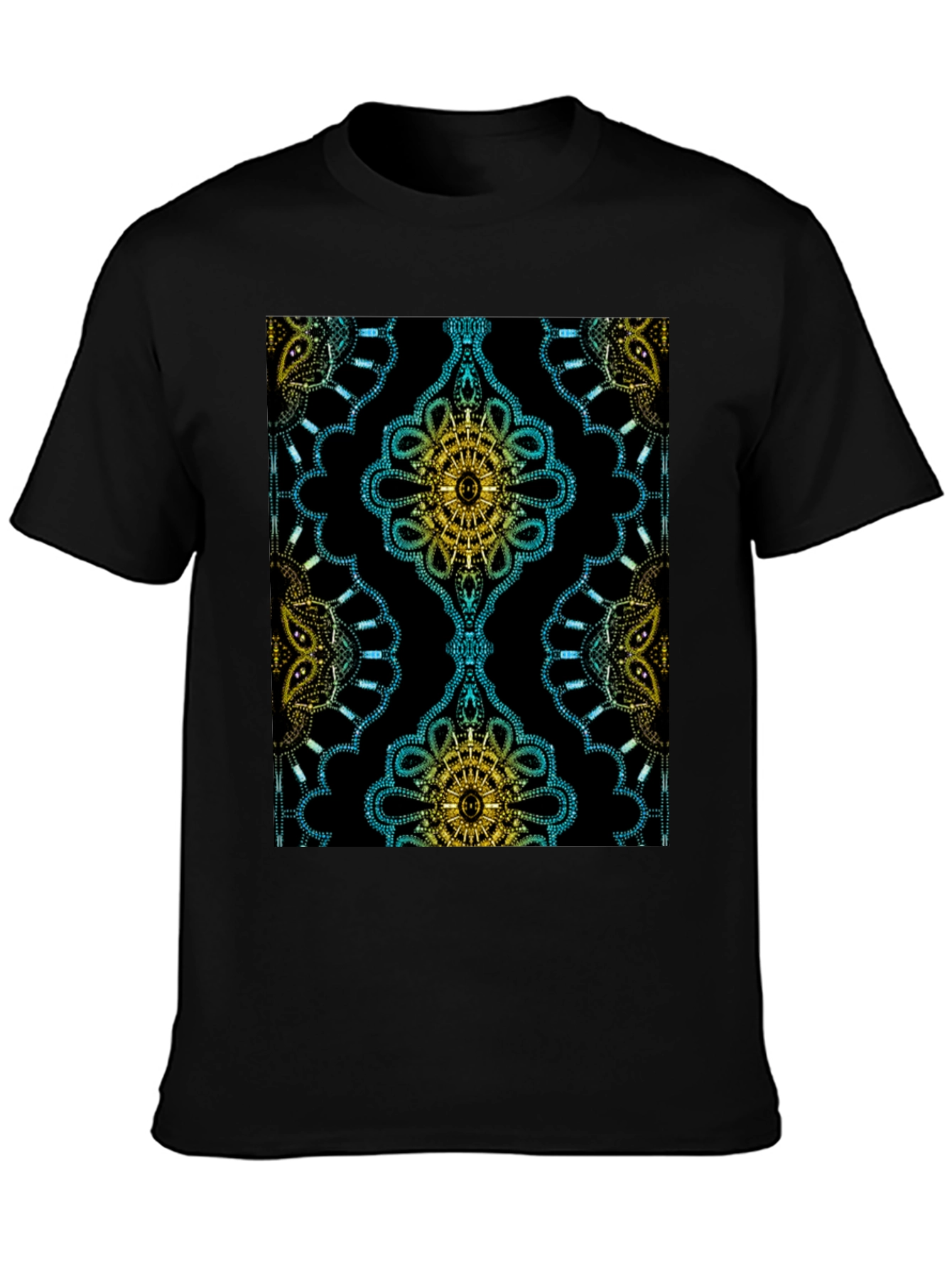 Black Patterned Black Crew Neck T-Shirt view 3
