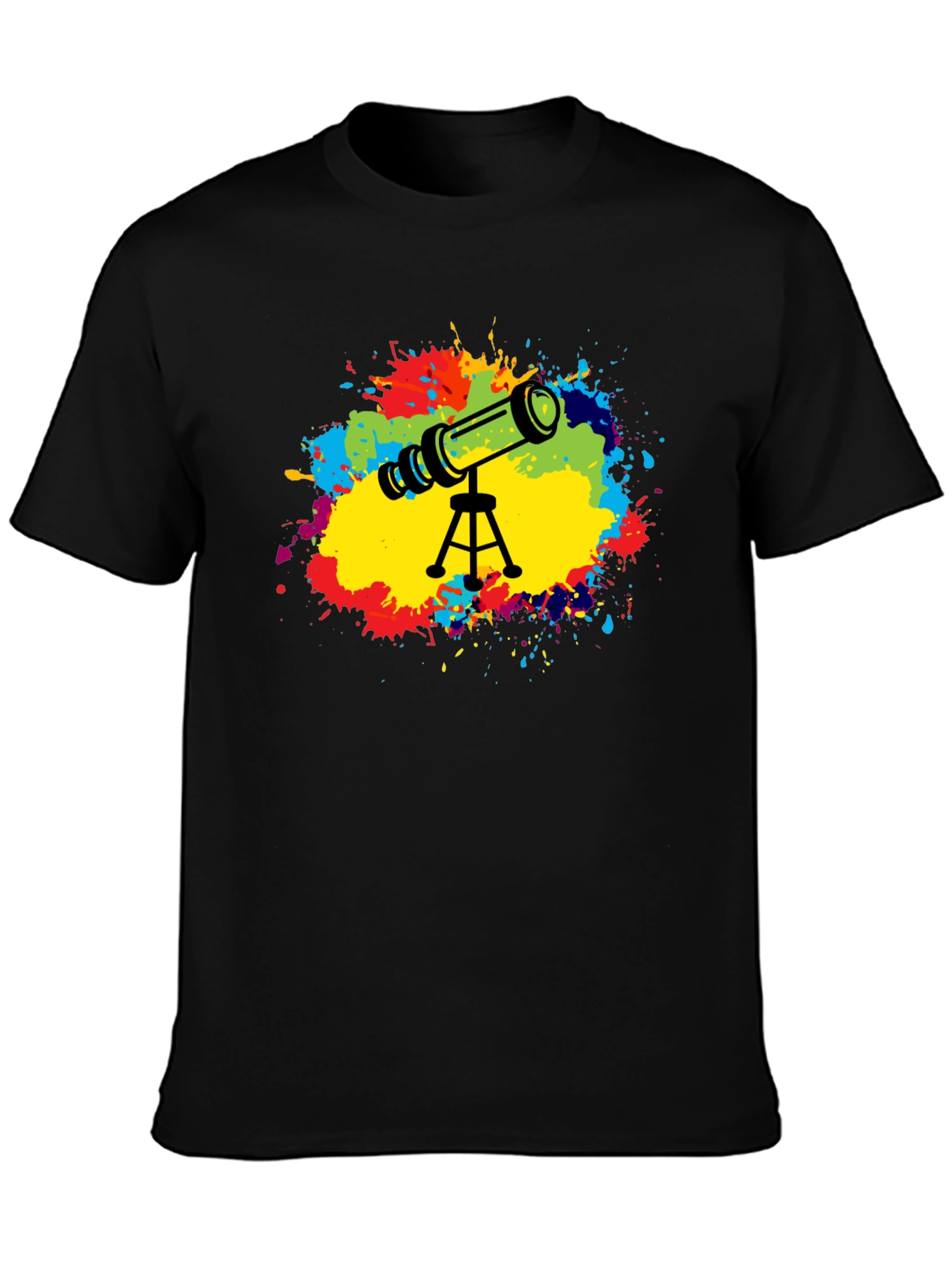 Black Telescope Splash Graphic T-Shirt - Astronomy Tee view 3