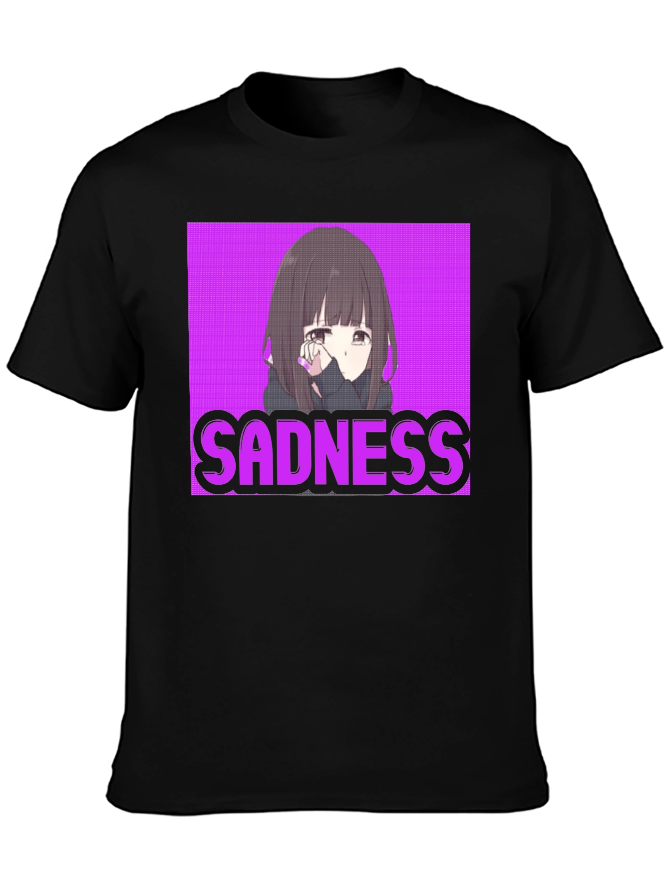 Black Sadness Anime Girl T-Shirt - Streetwear Graphic Tee view 3