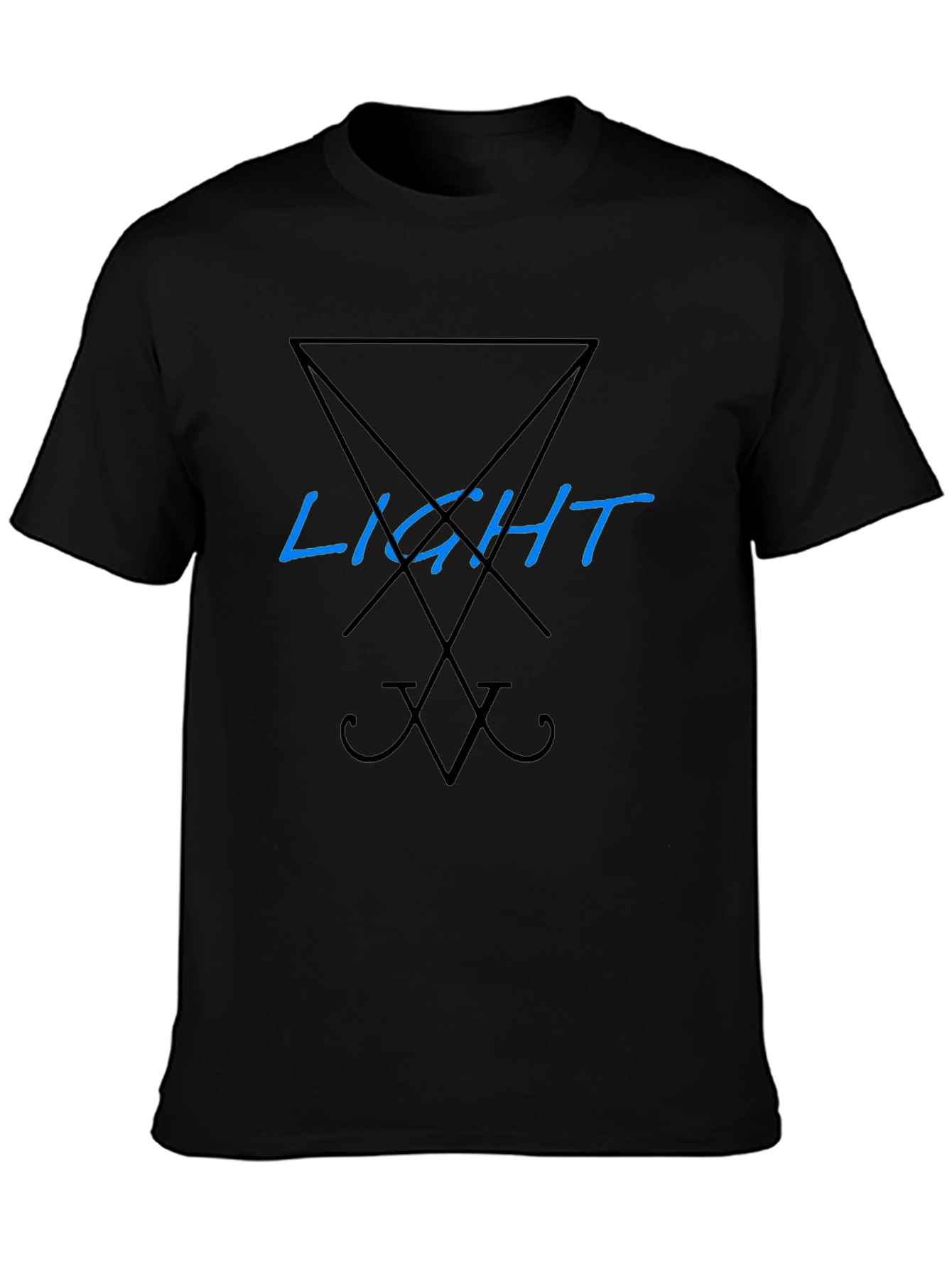 Black Men's Black T-Shirt with 'Light' Lucifer Symbol Design view 3