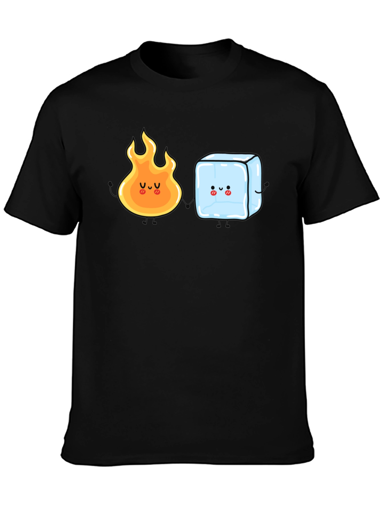 Black Cute Fire and Ice Cube Graphic T-Shirt view 3