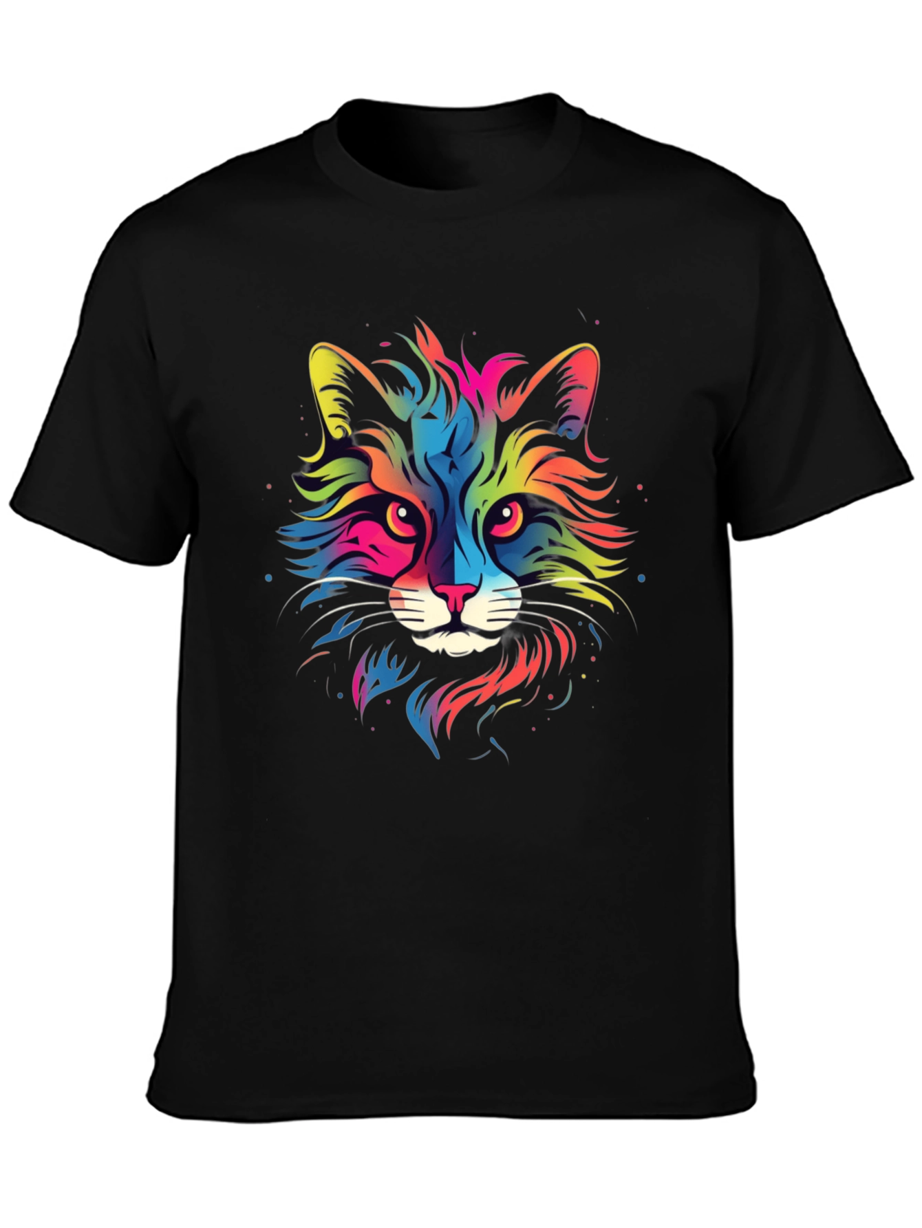 Black Colorful Cat Graphic Black T-Shirt view 3