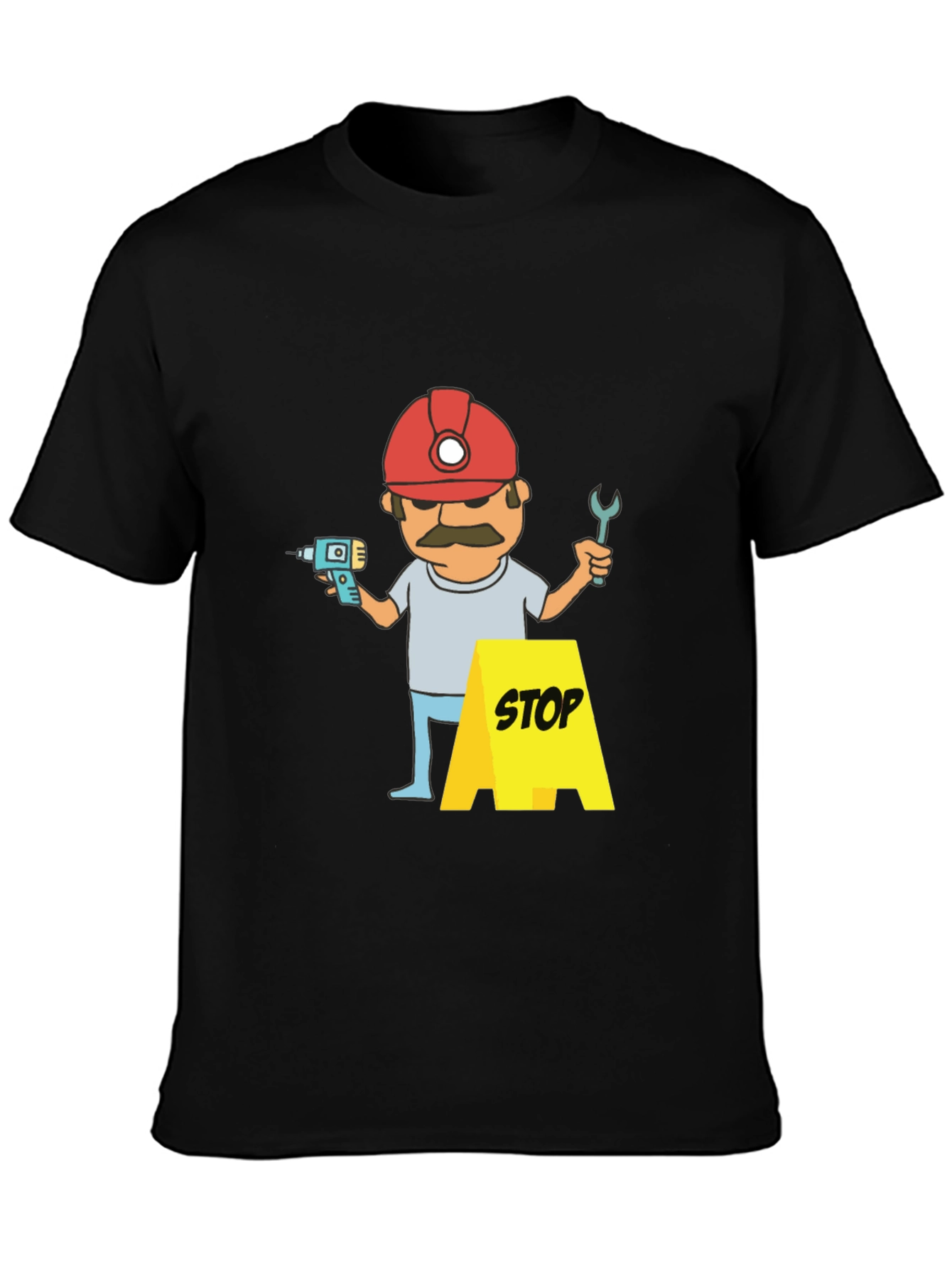 Black Construction Worker Graphic T-Shirt - Black view 3