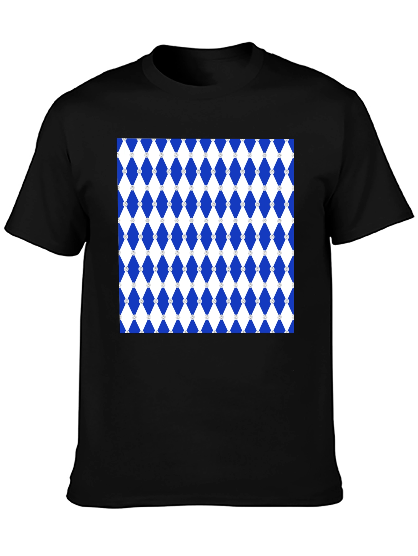 Black Blue Diamond Pattern Black T-Shirt view 3