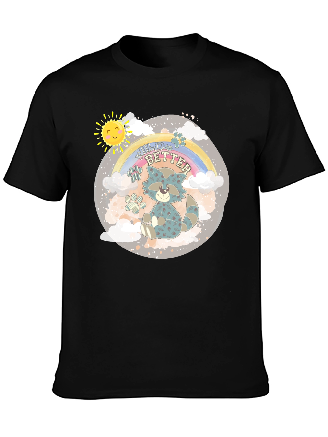 Black Wild is Better Raccoon Graphic T-Shirt view 3
