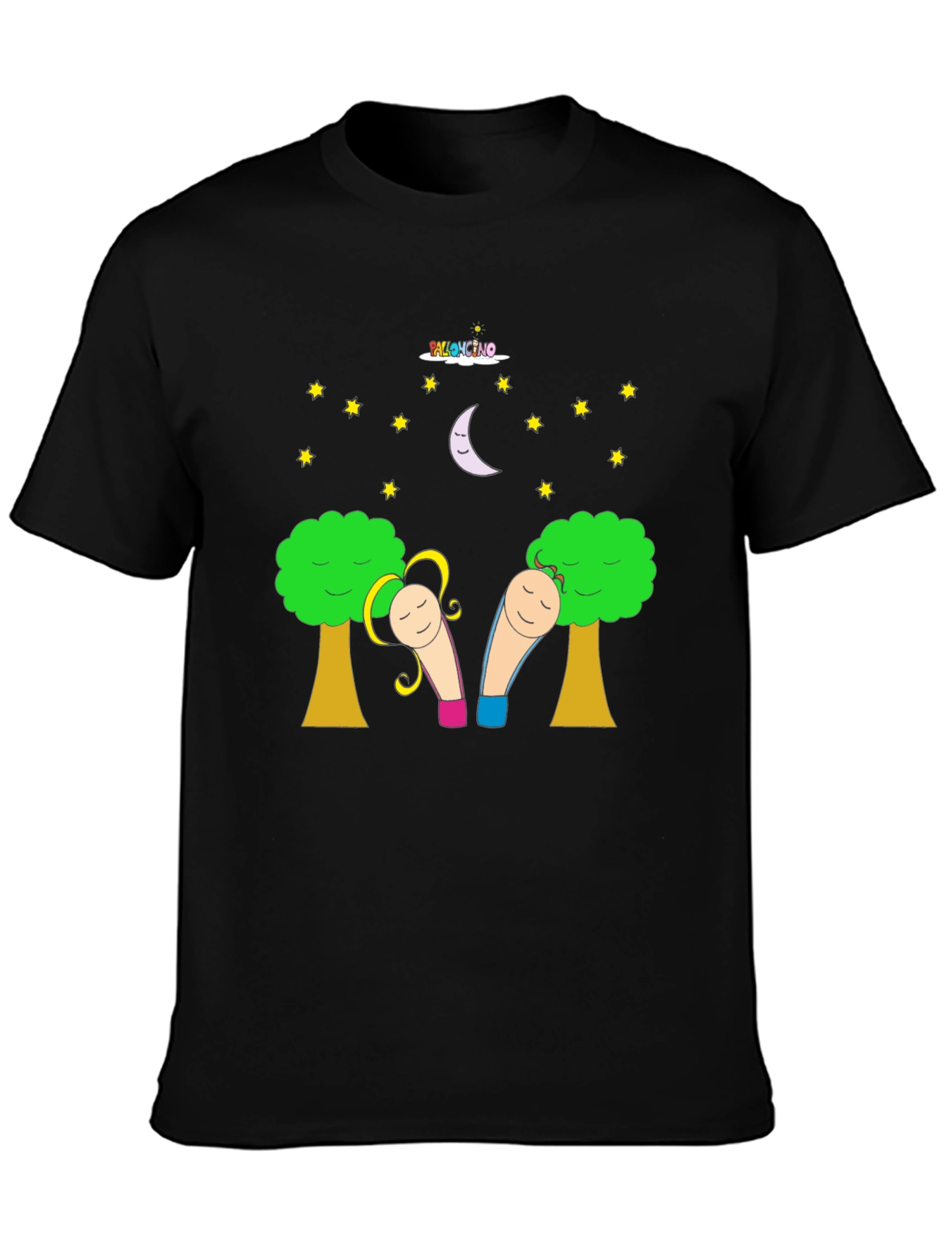 Black Whimsical Cartoon T-Shirt - Unisex Black Tee view 3