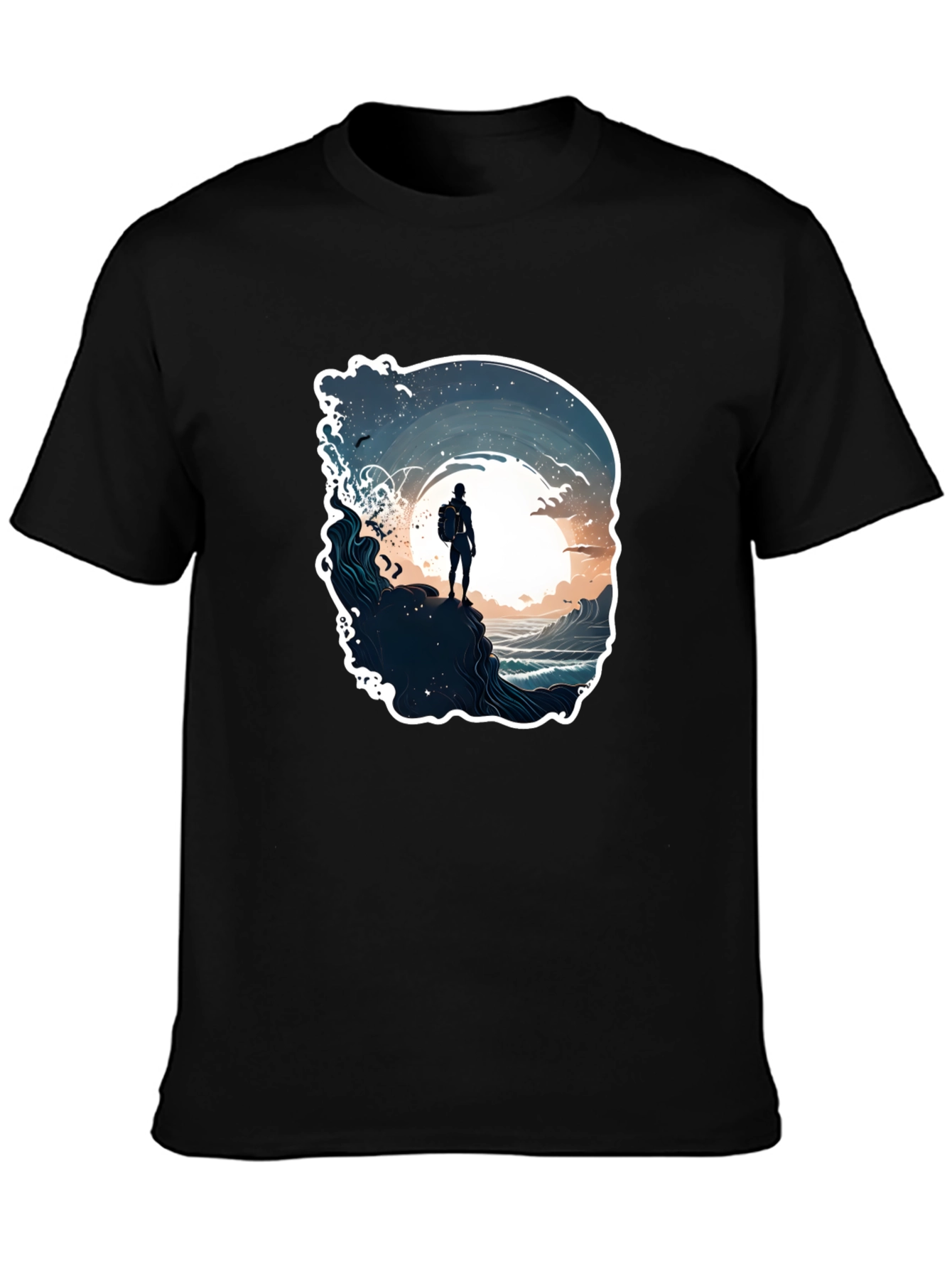 Black Ocean Adventure T-Shirt - Black, Artistic Print view 3
