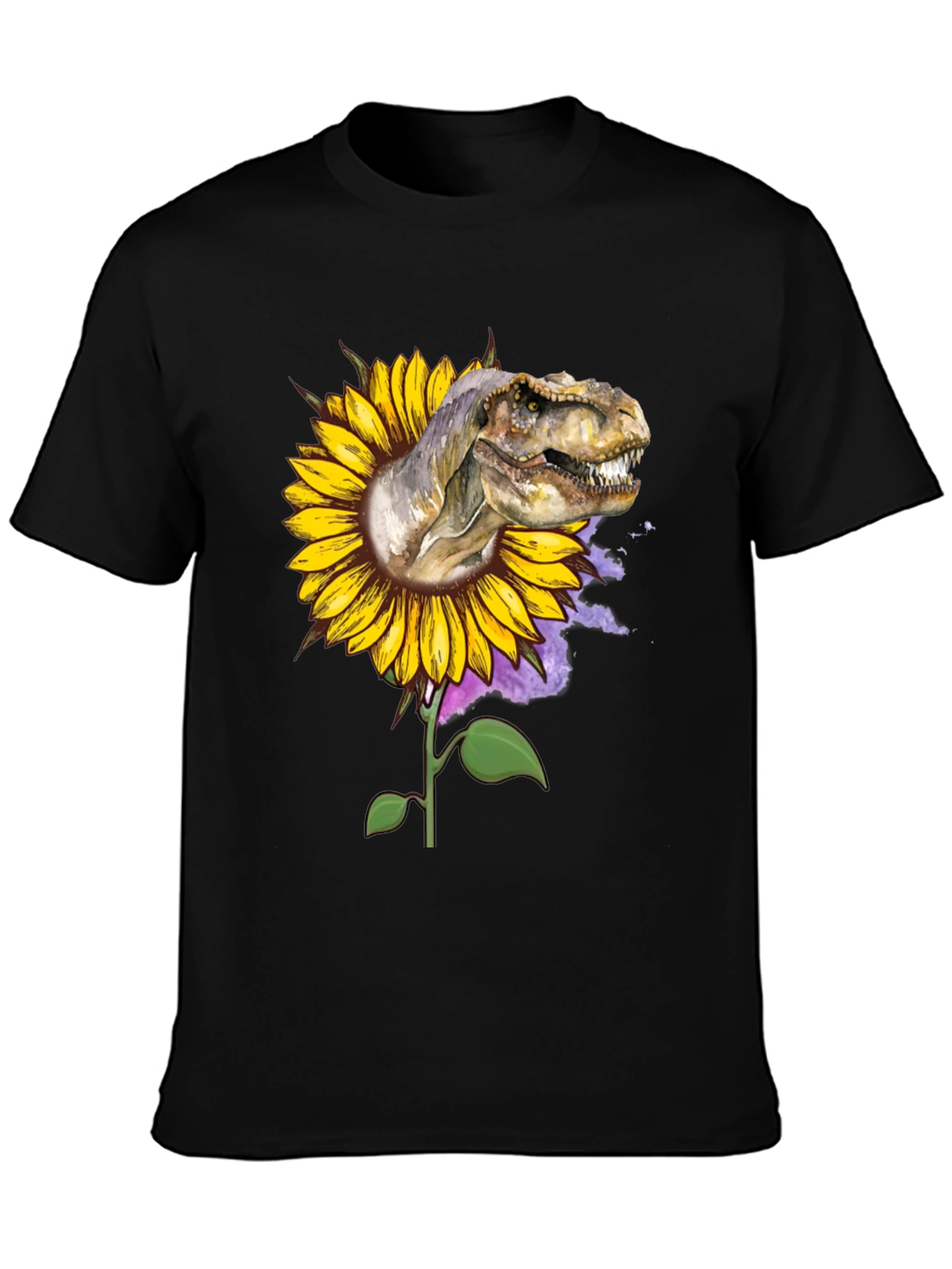 Black Dinosaur Sunflower Graphic Tee view 3