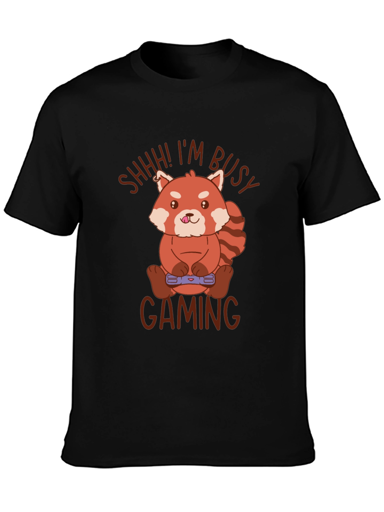 Black Gamer Red Panda T-Shirt - Shhh! I'm Busy Gaming view 3