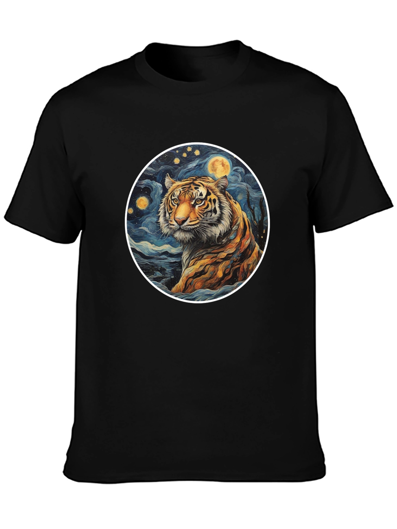 Black Tiger Moon Graphic Tee - Artistic Style view 3