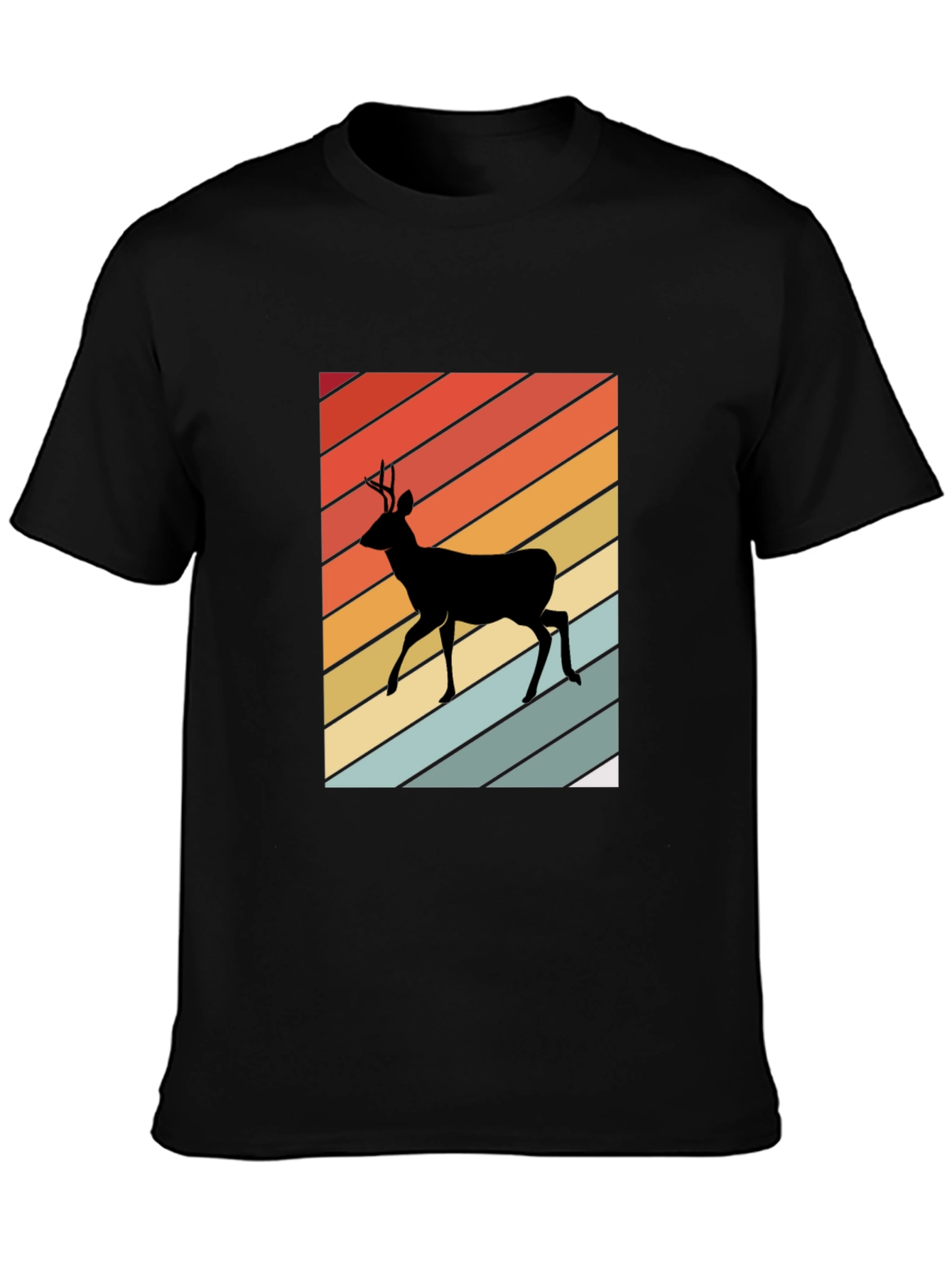 Black Retro Deer Silhouette T-Shirt view 3