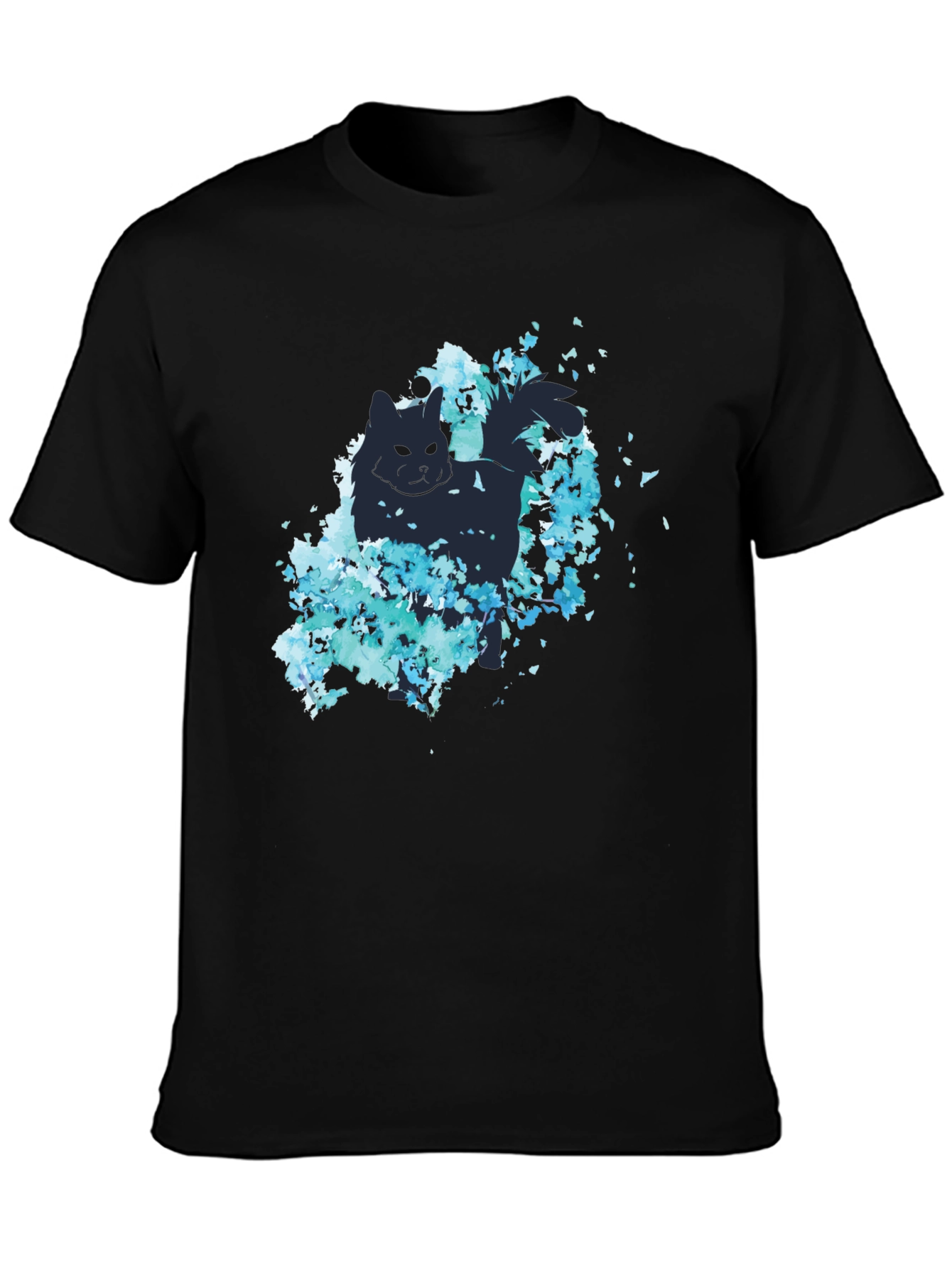 Black Cat Silhouette Floral Graphic Tee - Black view 3