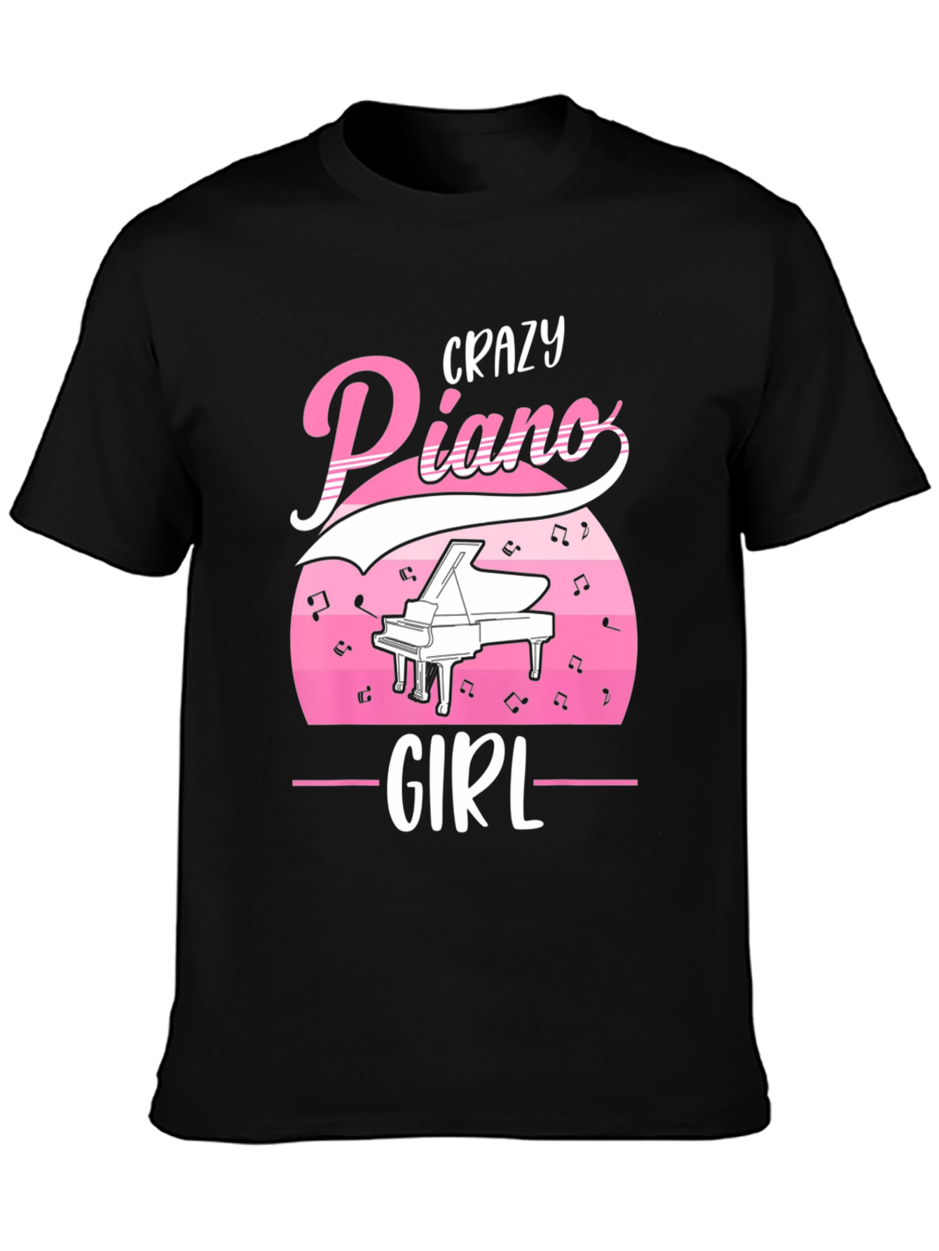 Black Crazy Piano Girl T-Shirt - Music Lover Tee view 3