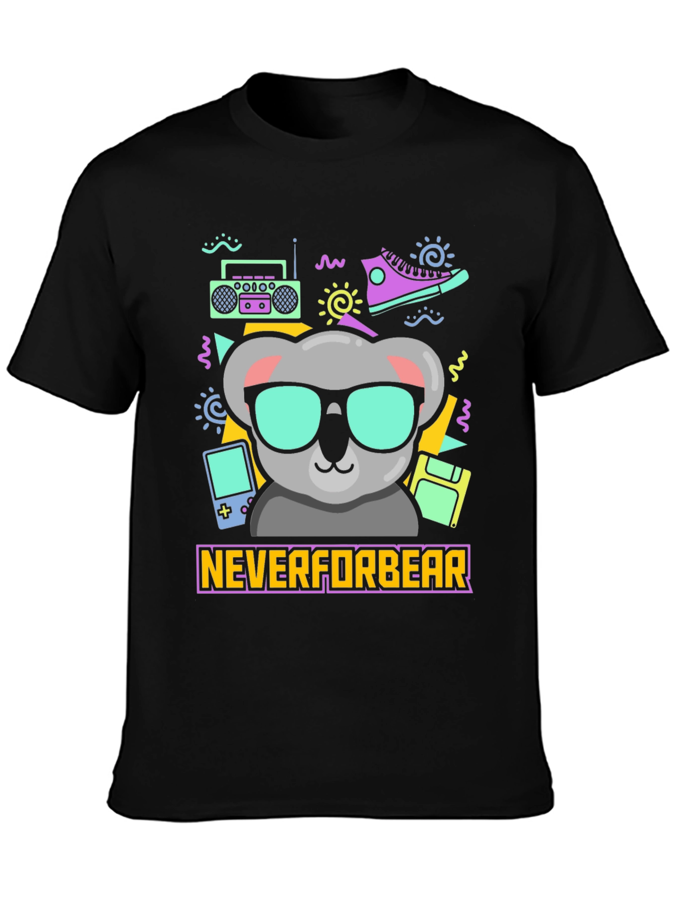 Black Cool Koala Retro T-Shirt - Neverforbear view 3