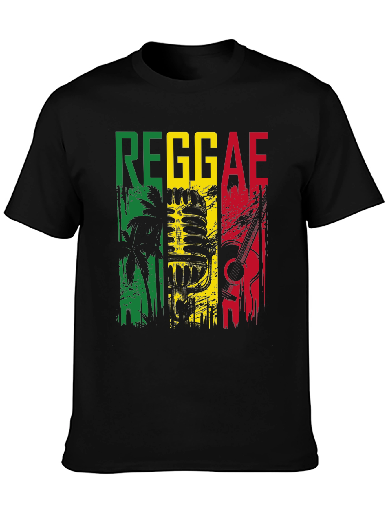 Black Reggae Music Graphic T-Shirt - Rasta Colors Design view 3