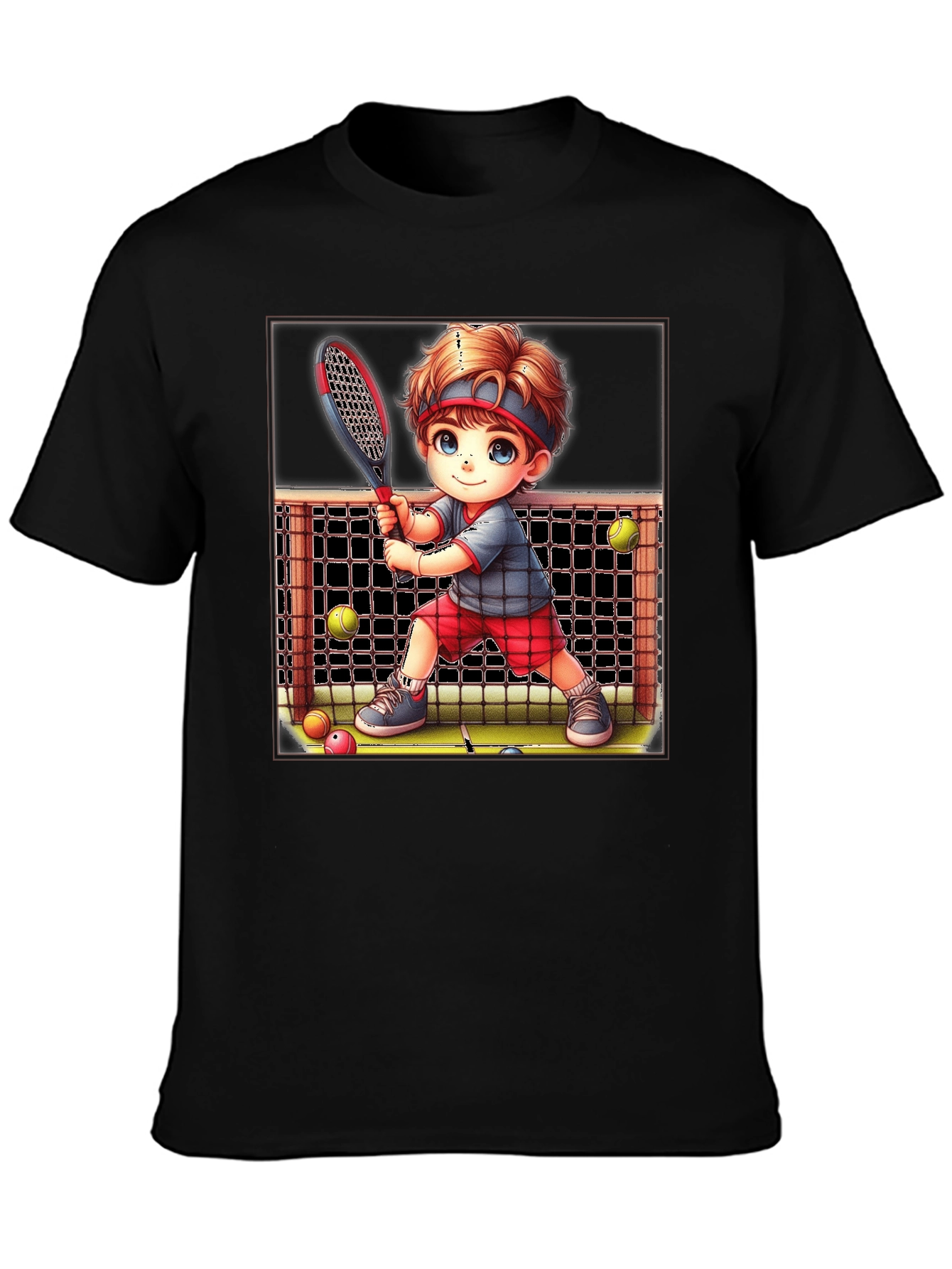 Black Tennis Kid Graphic Tee - Fun Sports T-Shirt view 3
