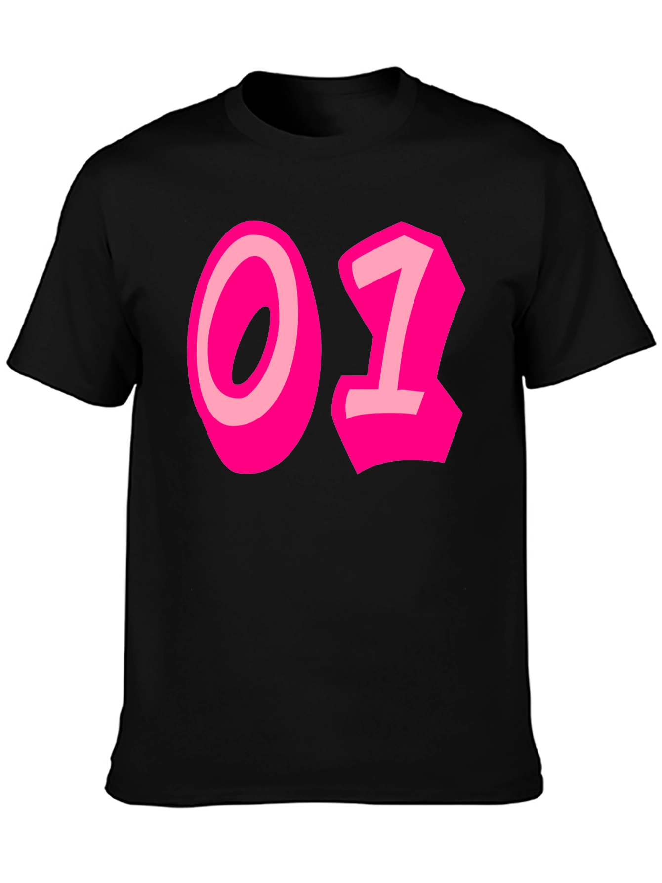 Black Black Tee with Bold Pink "01" Graphic view 3