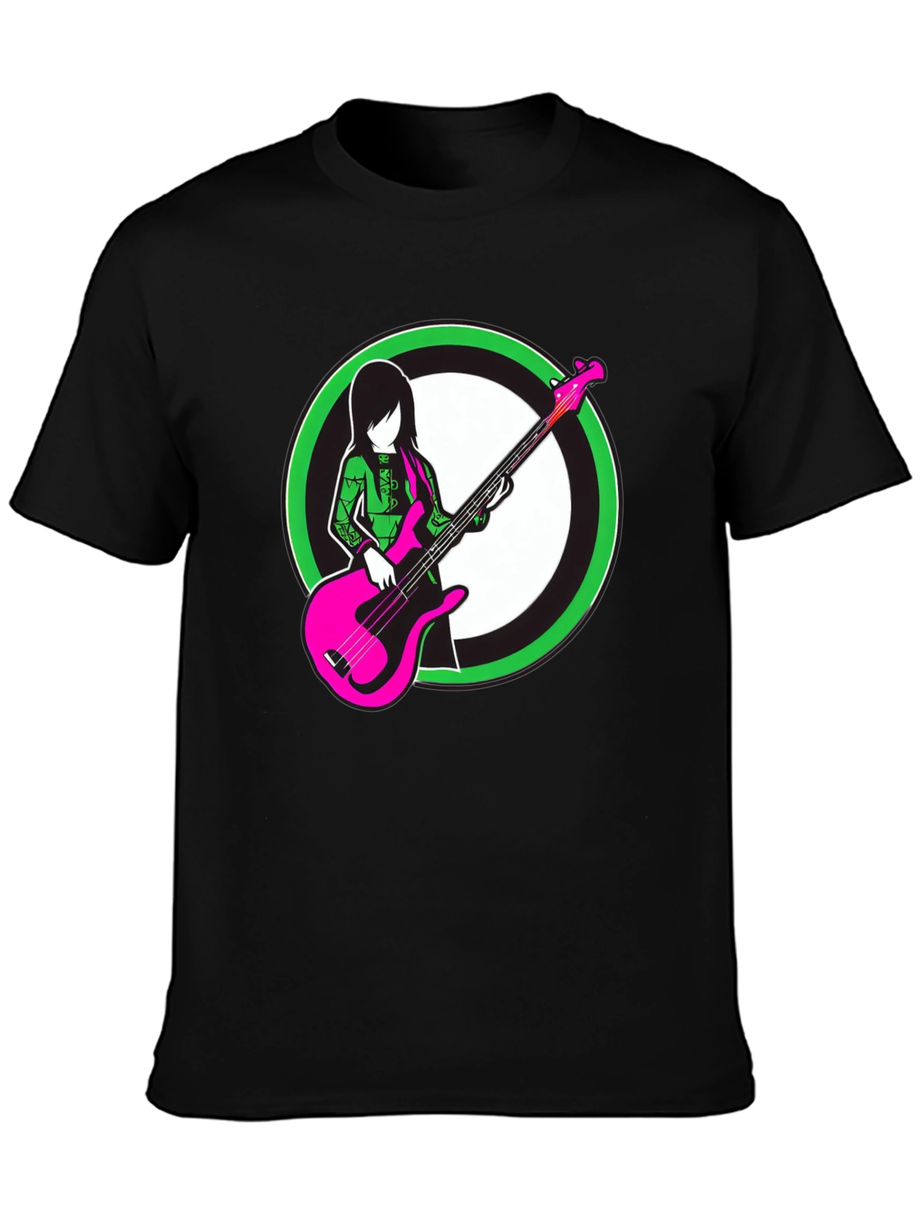 Black Cool Graphic Tee - Girl with Bass Guitar view 3