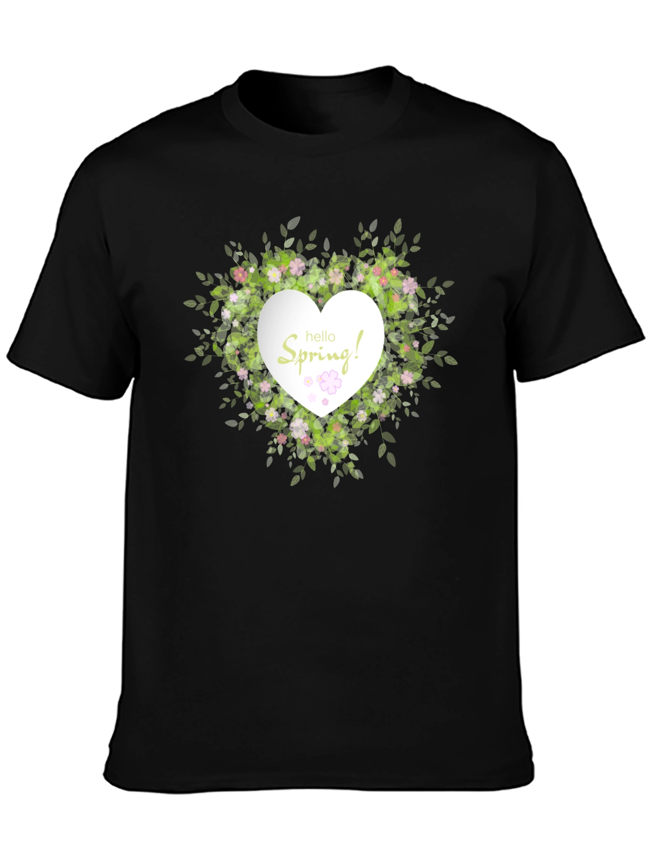Black Spring Floral Heart T-Shirt - Black Cotton Tee view 3
