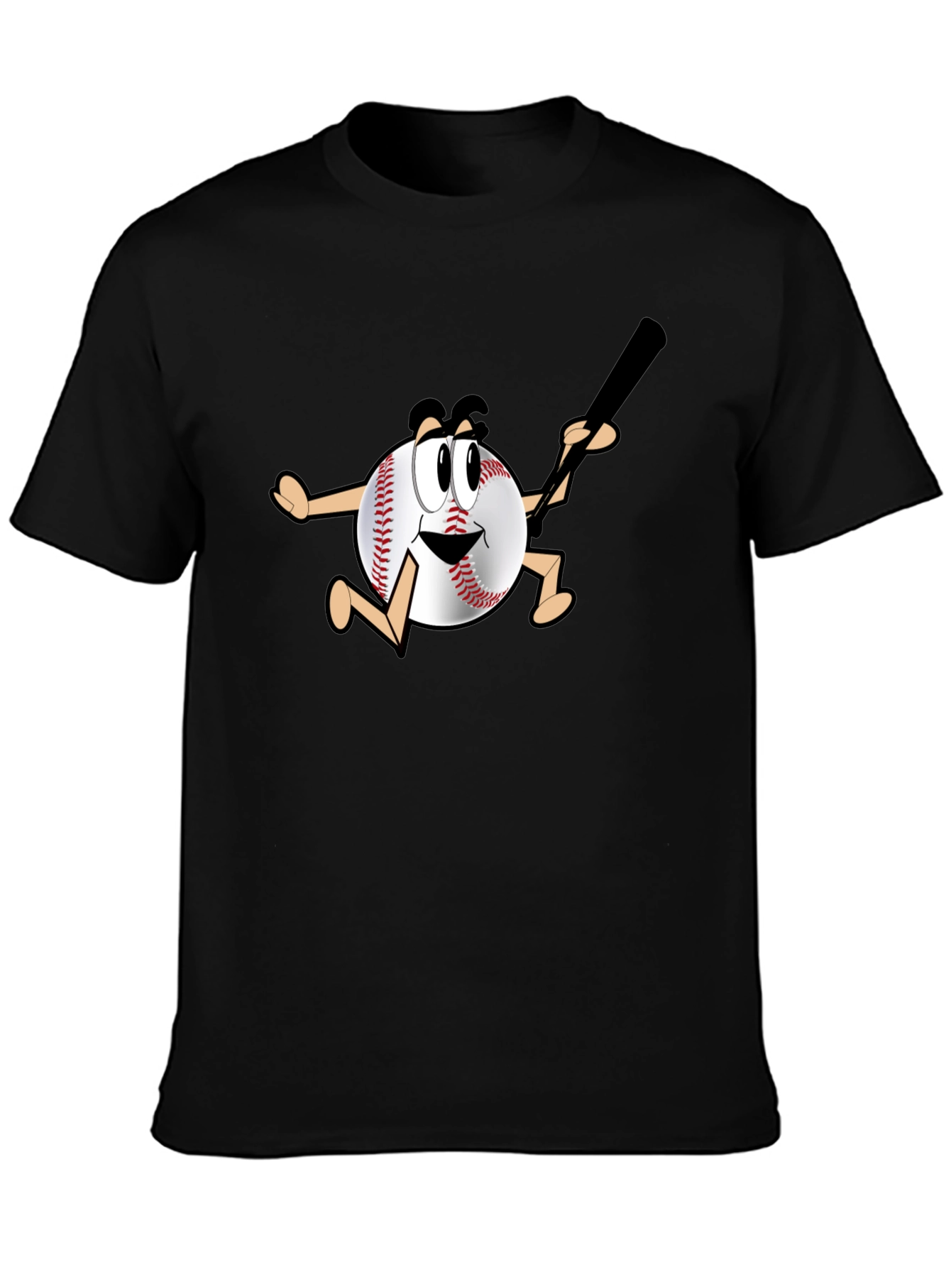 Black Baseball Cartoon T-Shirt view 3