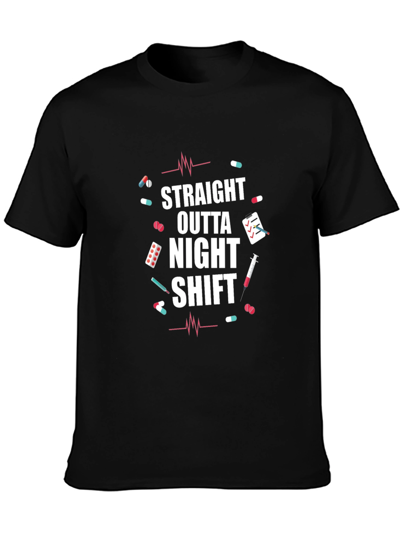Black Straight Outta Night Shift T-Shirt view 3