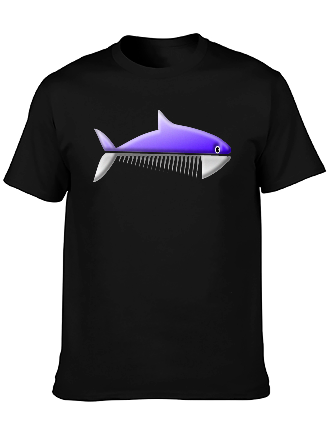 Black Novelty Shark Comb T-Shirt - Unique Graphic Tee view 3