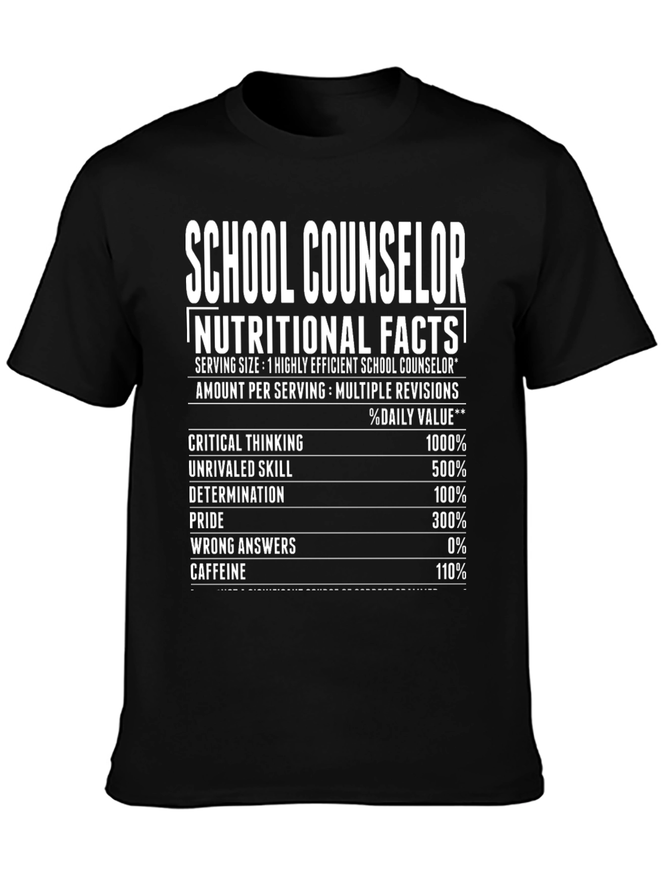 Black School Counselor Nutritional Facts T-Shirt view 3