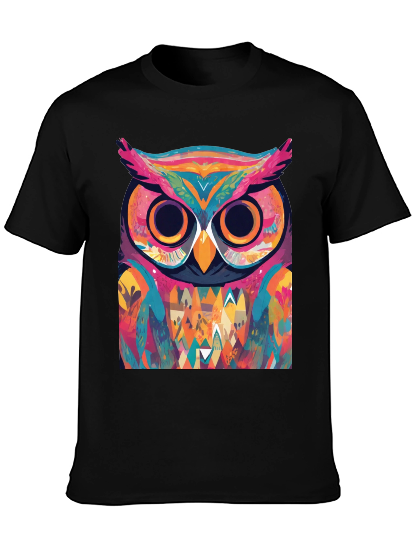 Black Abstract Owl Graphic Tee - Cool Colorful Design view 3