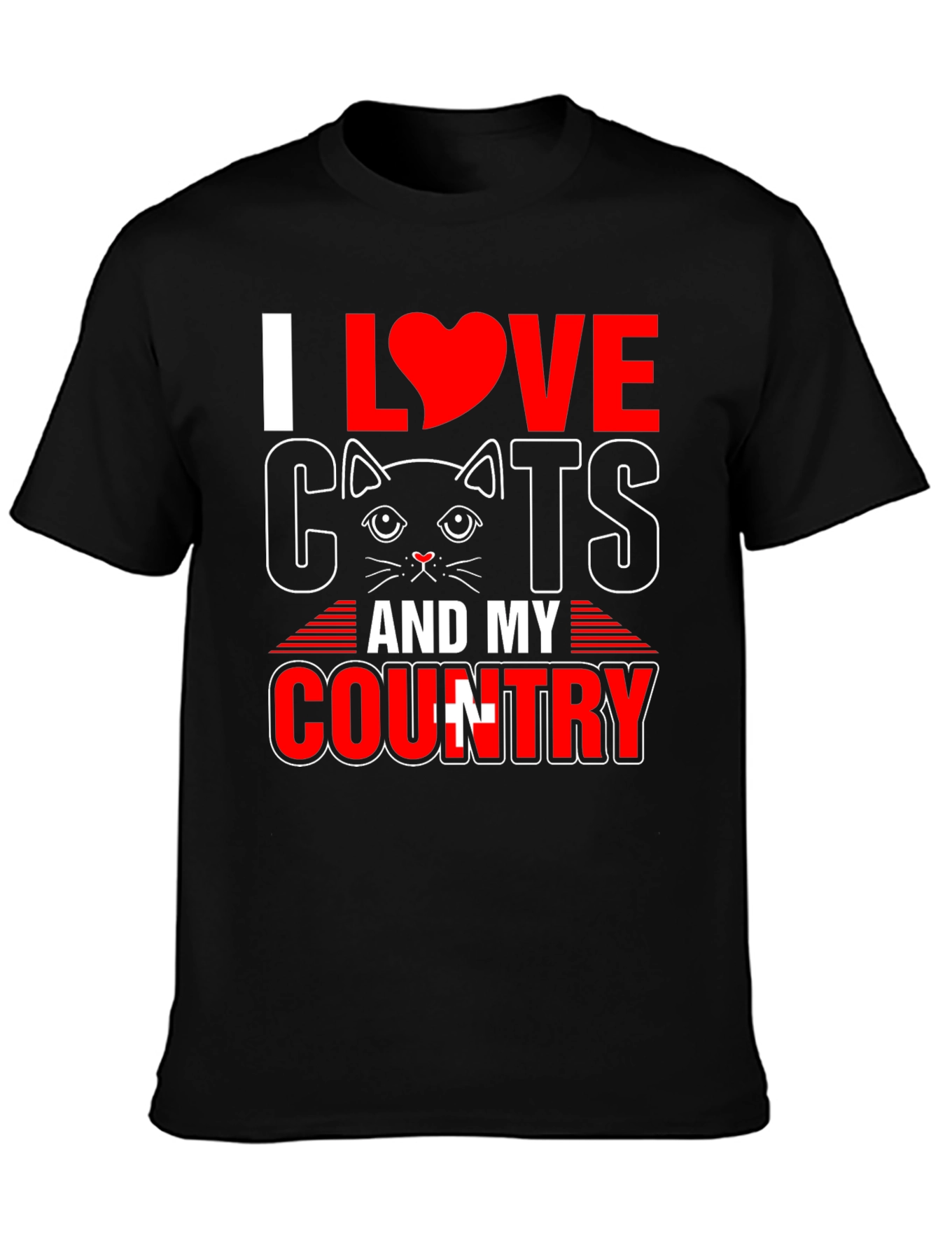 Black I Love Cats and My Country T-Shirt view 3