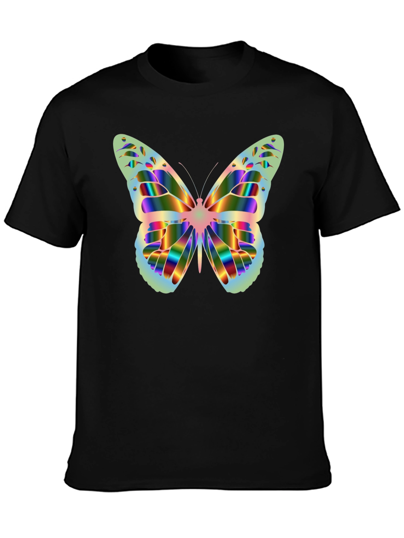 Black Butterfly Graphic Tee - Rainbow Prism Design view 3