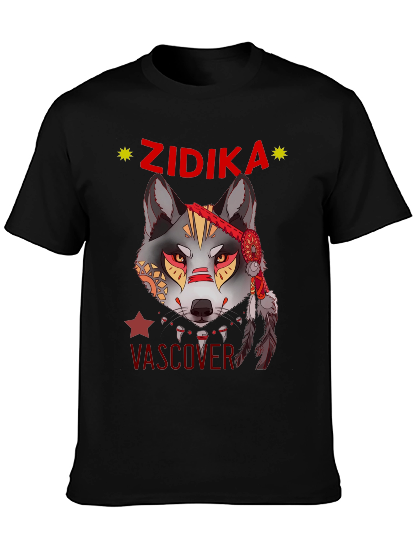Black Wolf Graphic Print T-Shirt - Zidika Vascover Design view 3