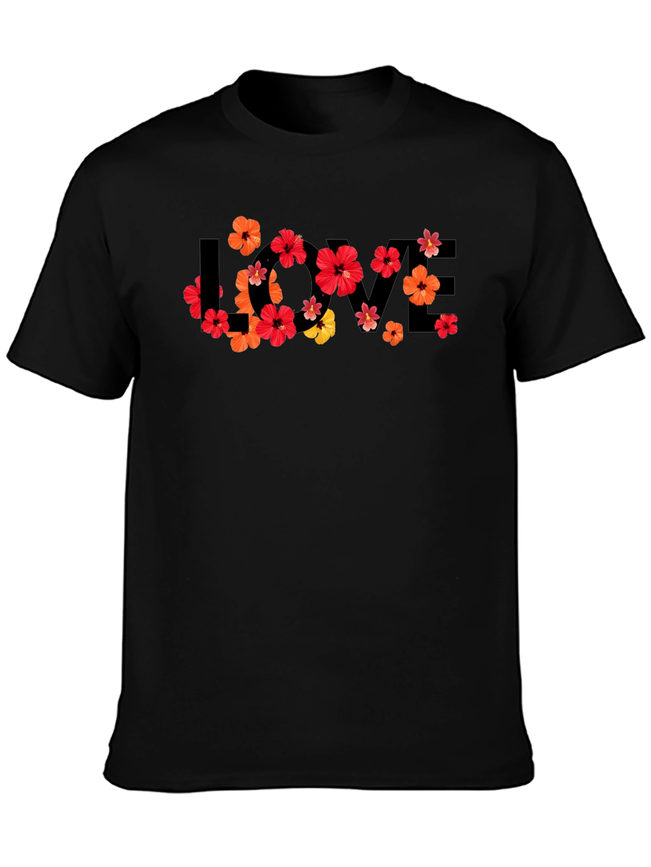 Black Floral LOVE Graphic Tee - Men's Black T-Shirt view 3