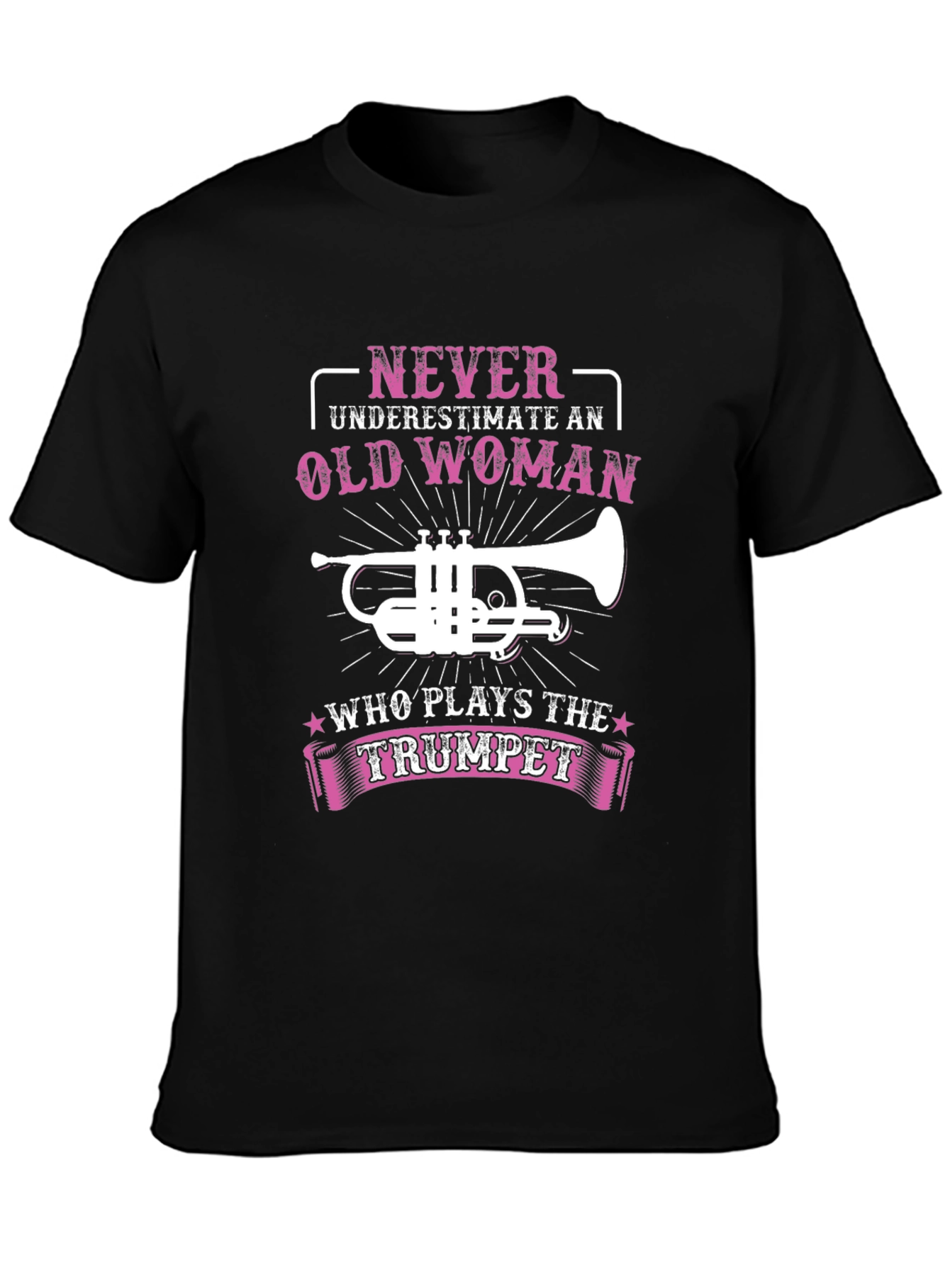 Black Never Underestimate Old Woman Trumpet Player T-Shirt view 3
