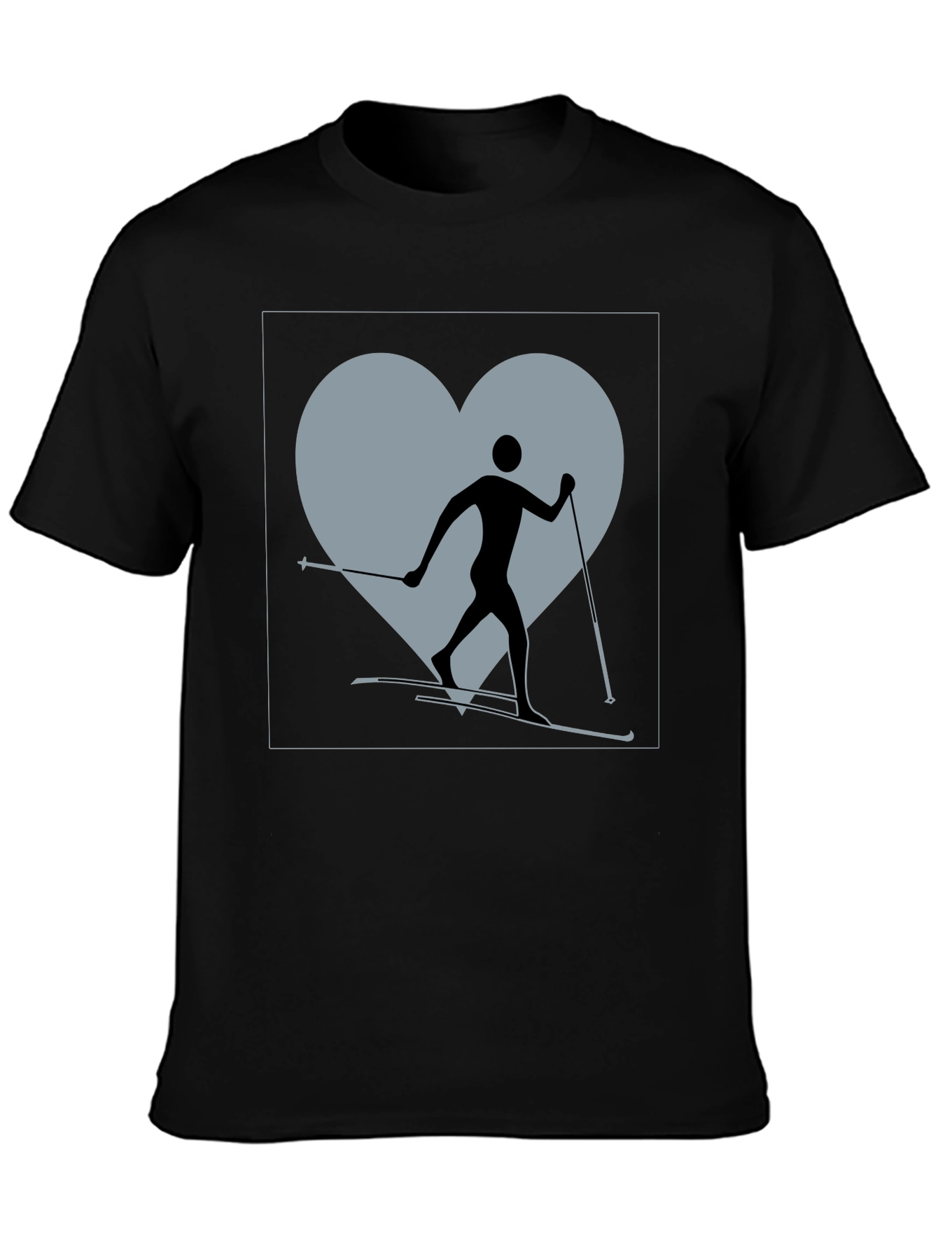 Black Cross Country Skiing Heart T-Shirt view 3
