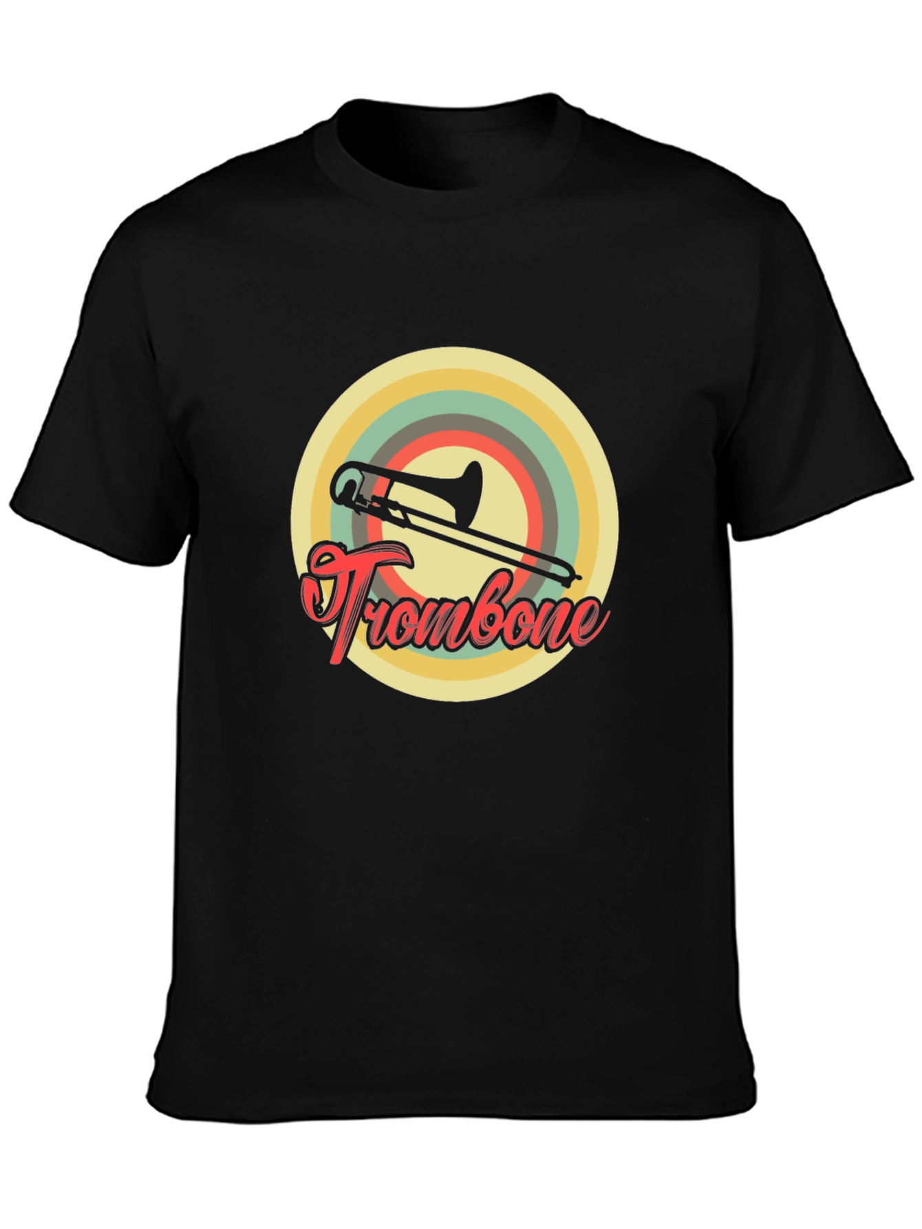 Black Retro Trombone T-Shirt - Vintage Musical Design view 3