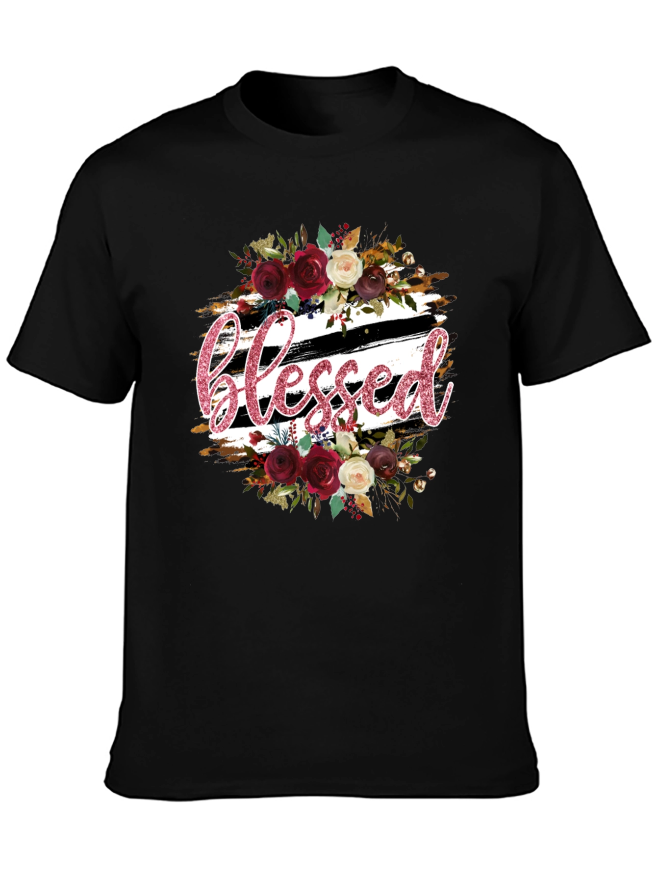 Black Blessed Floral Graphic T-Shirt - Stylish & Comfortable view 3