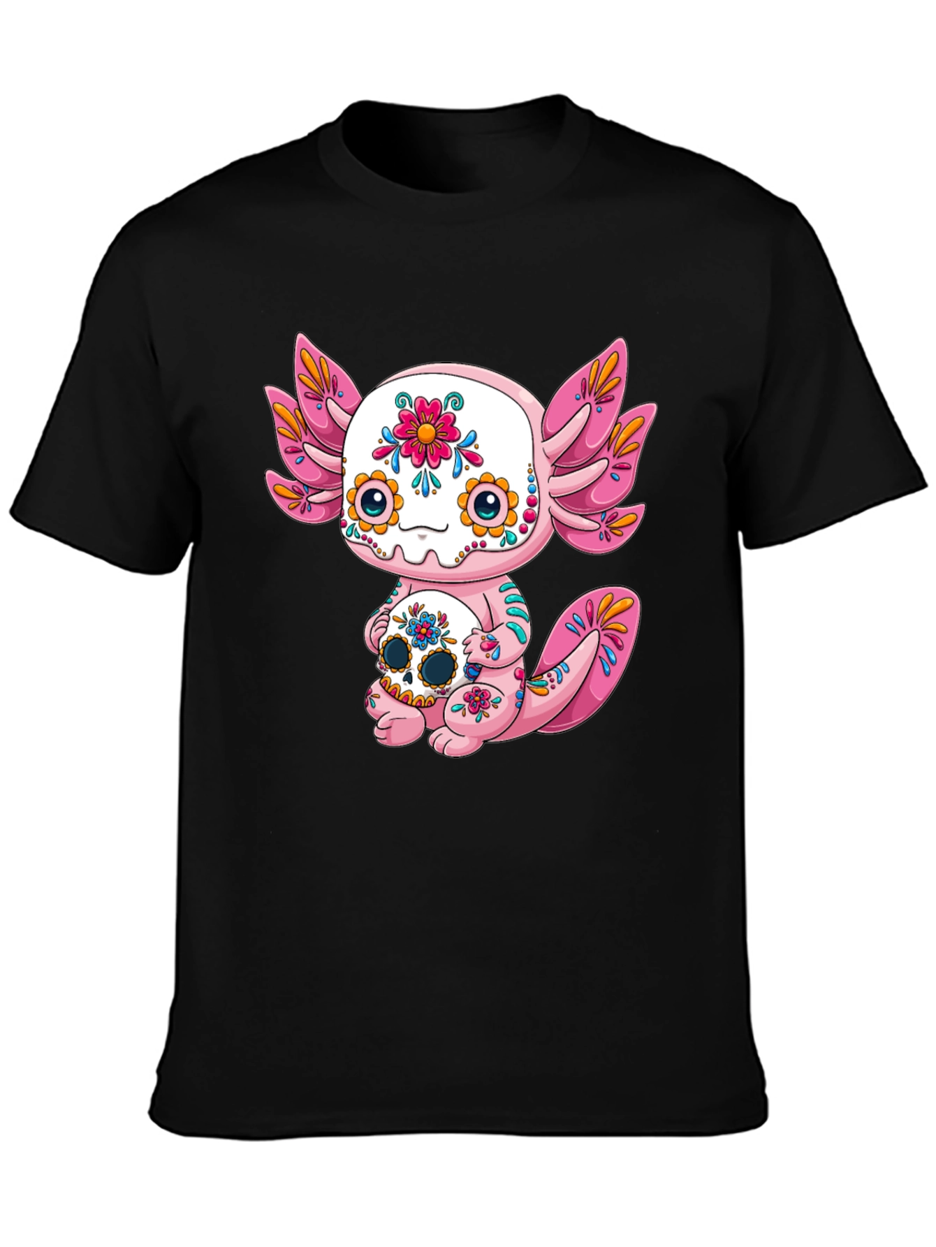Black Axolotl Sugar Skull Graphic Tee view 3