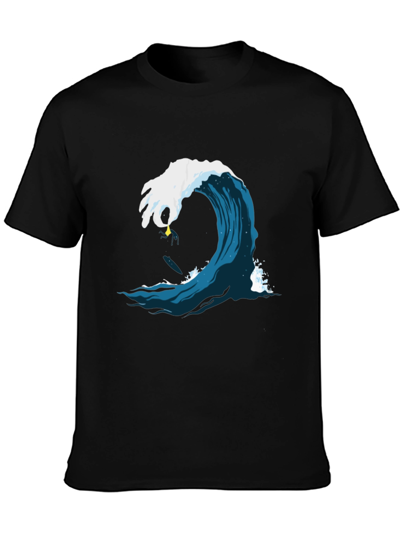 Black Surfer Wave Graphic Tee - Black Cotton Shirt view 3