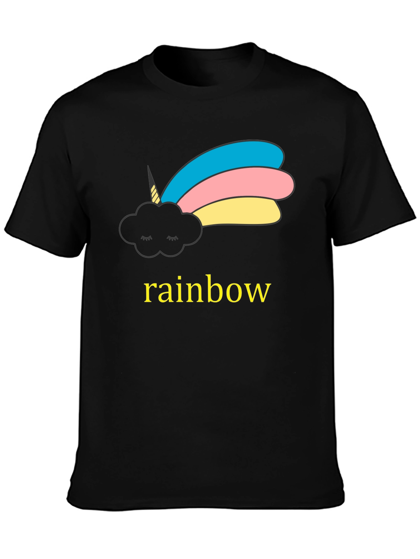 Black Unicorn Cloud Rainbow Graphic Black T-Shirt view 3