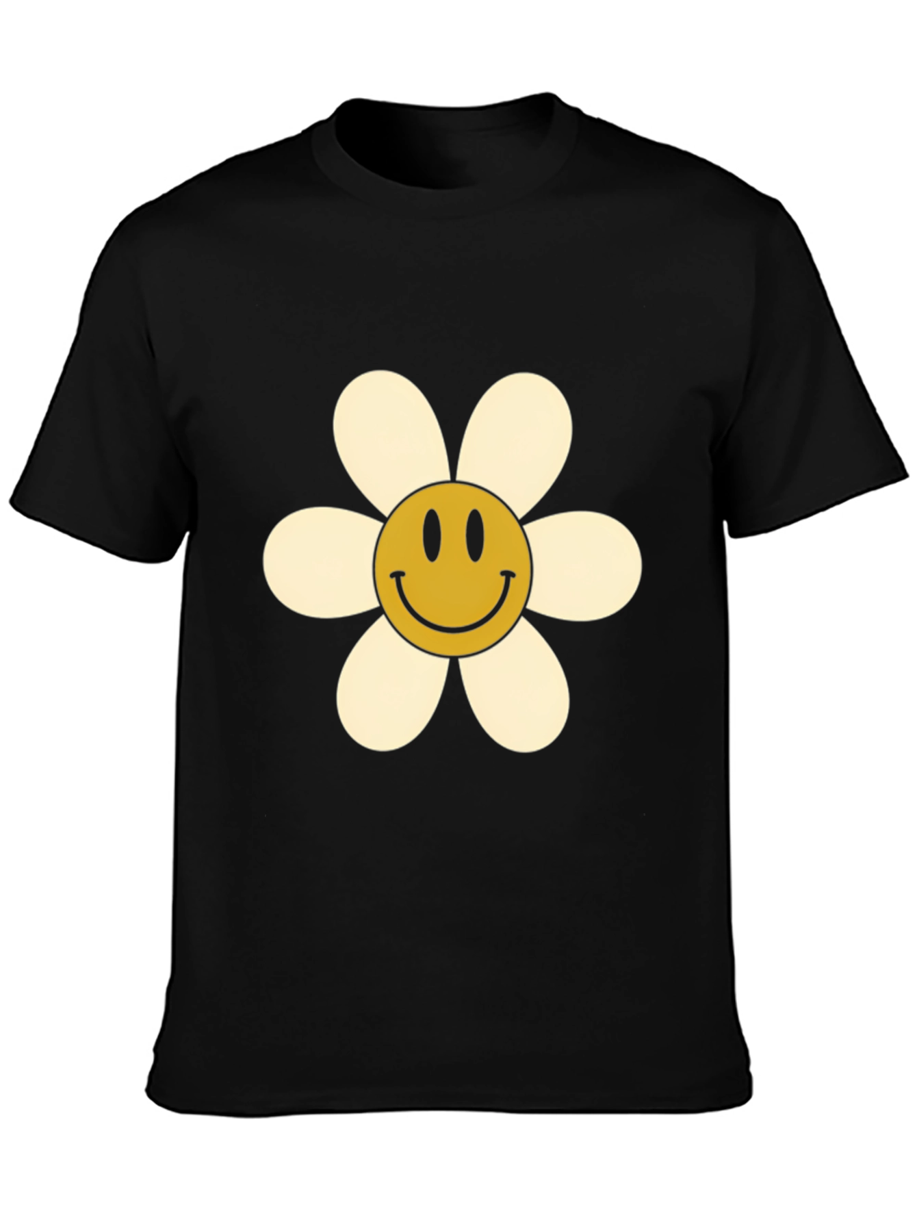 Black Smiley Flower Graphic Tee - Retro Style view 3