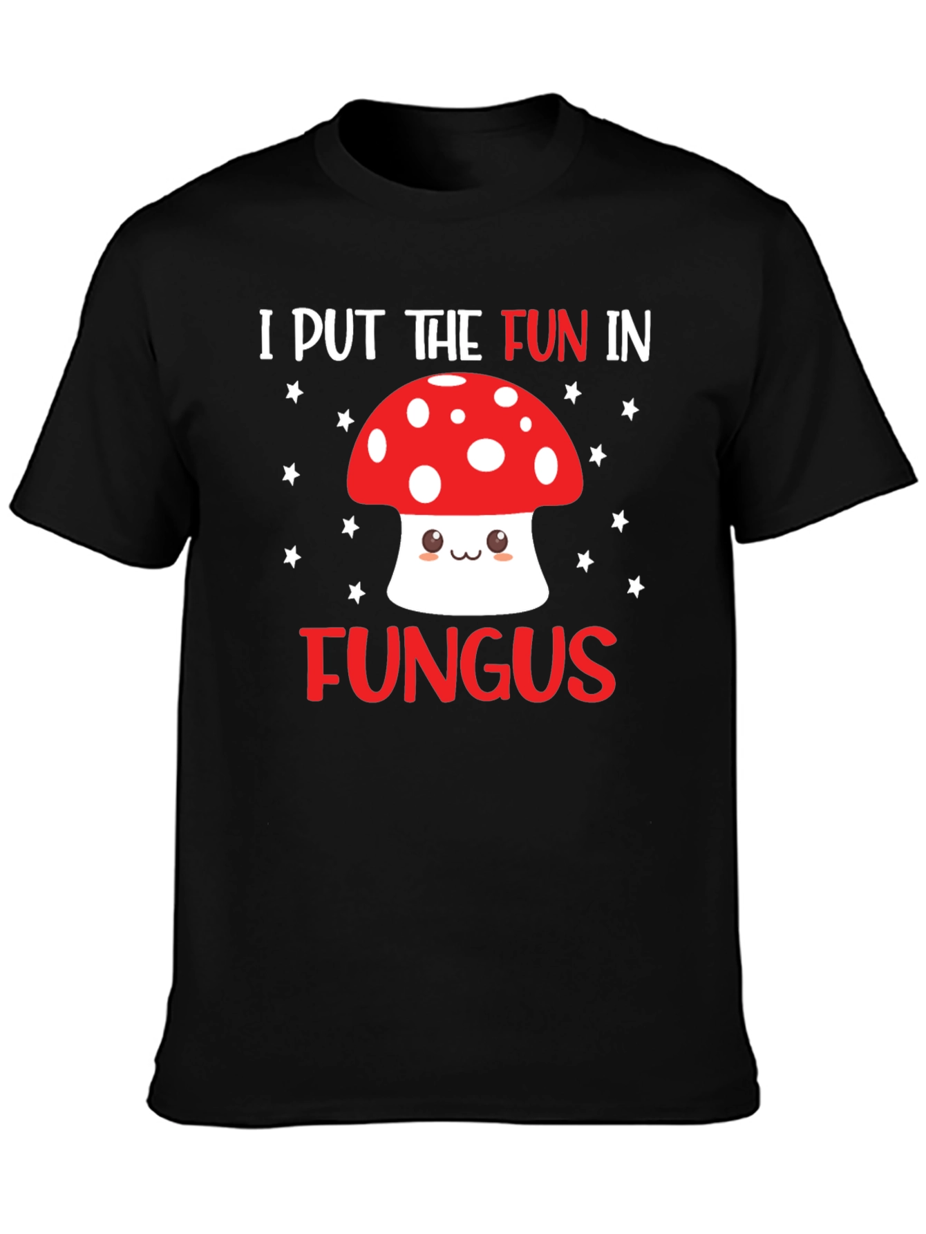 Black Funny Mushroom T-Shirt - "I Put the Fun in Fungus" view 3