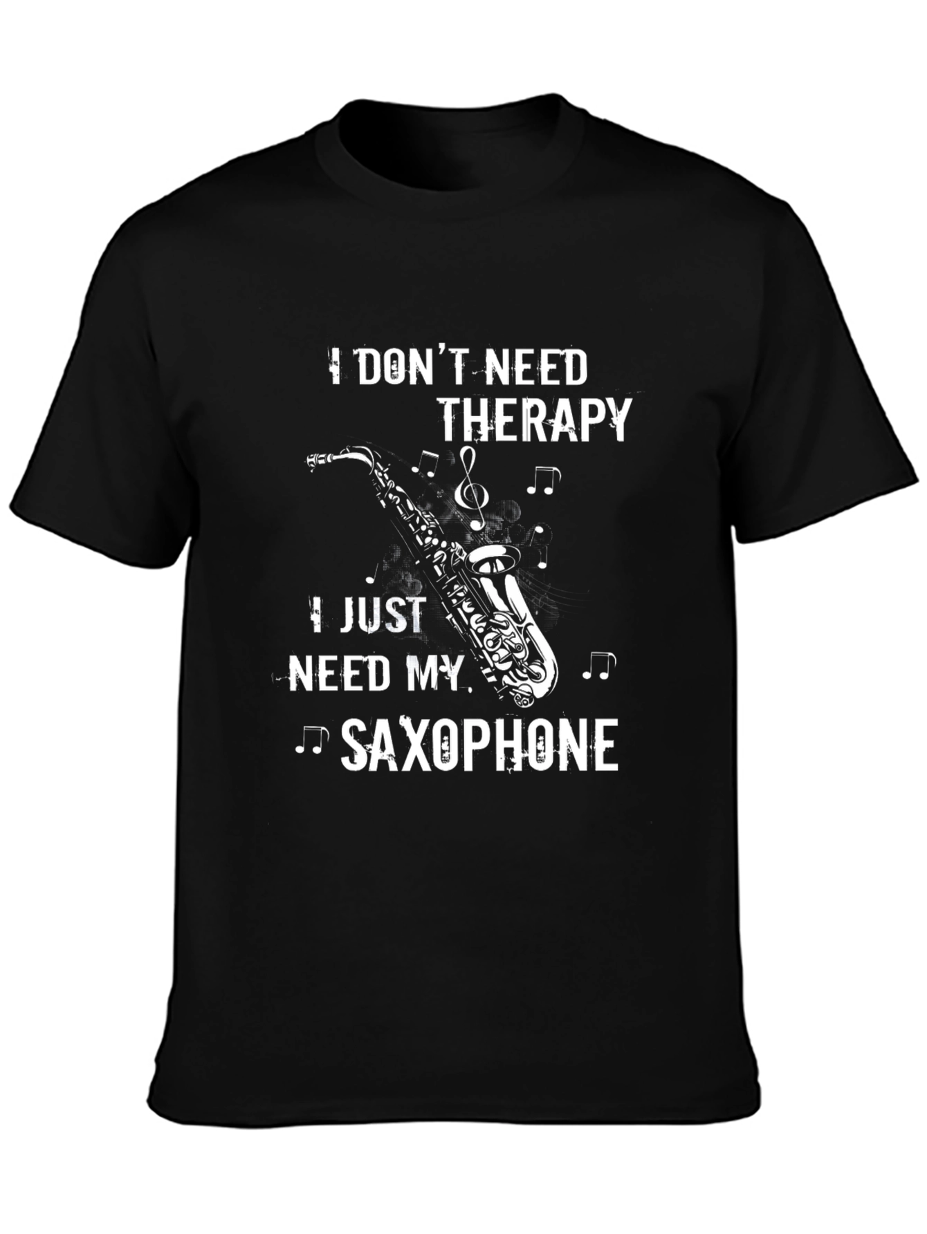 Black Saxophone Therapy T-Shirt - Musician Gift Idea view 3